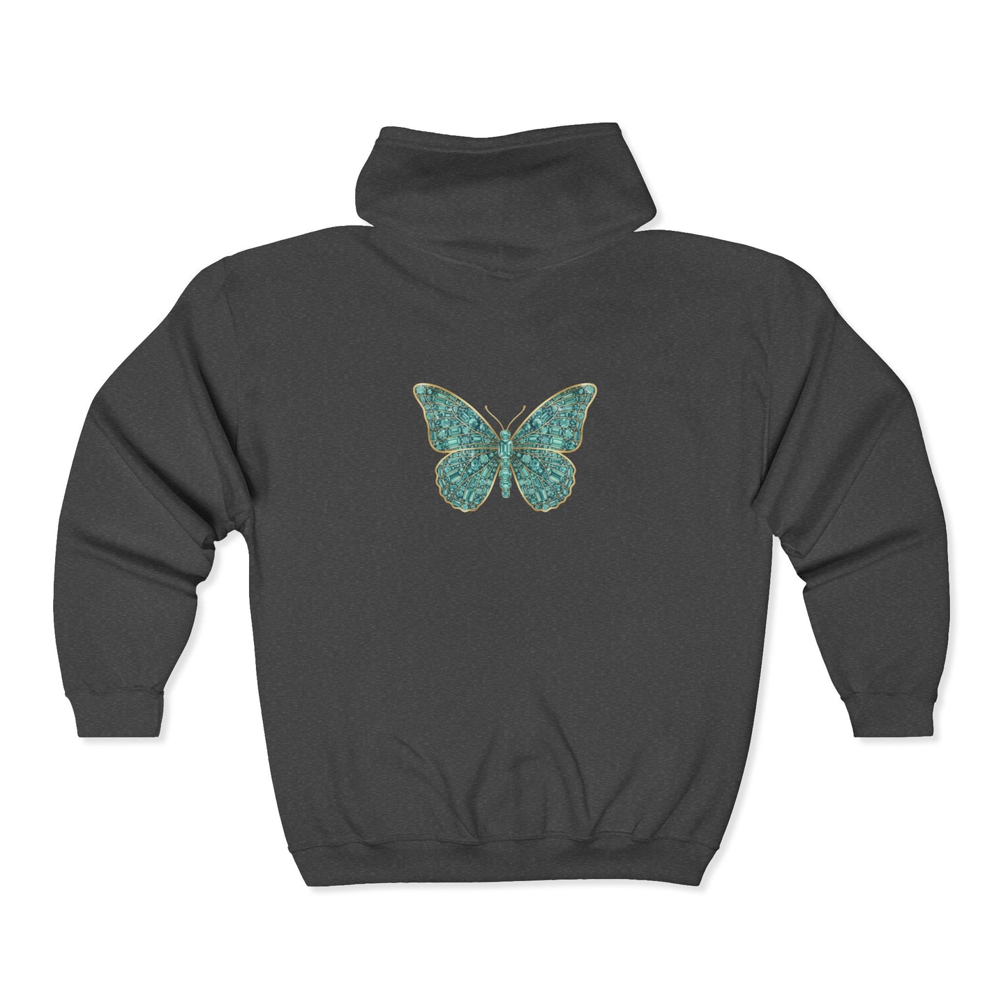 March Birthstone Aquamarine Zip Sweatshirt Butterfly - Courage, Balance, Clarity