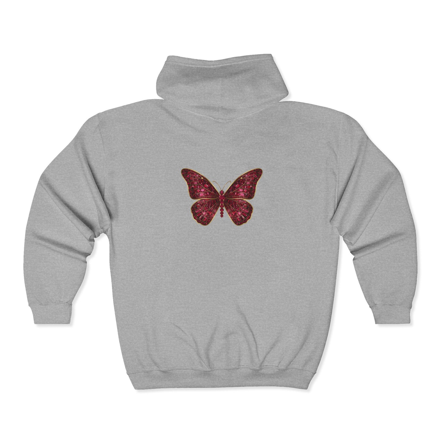 July Birthstone Ruby Zip Sweatshirt Butterfly - Happiness, Love, Courage