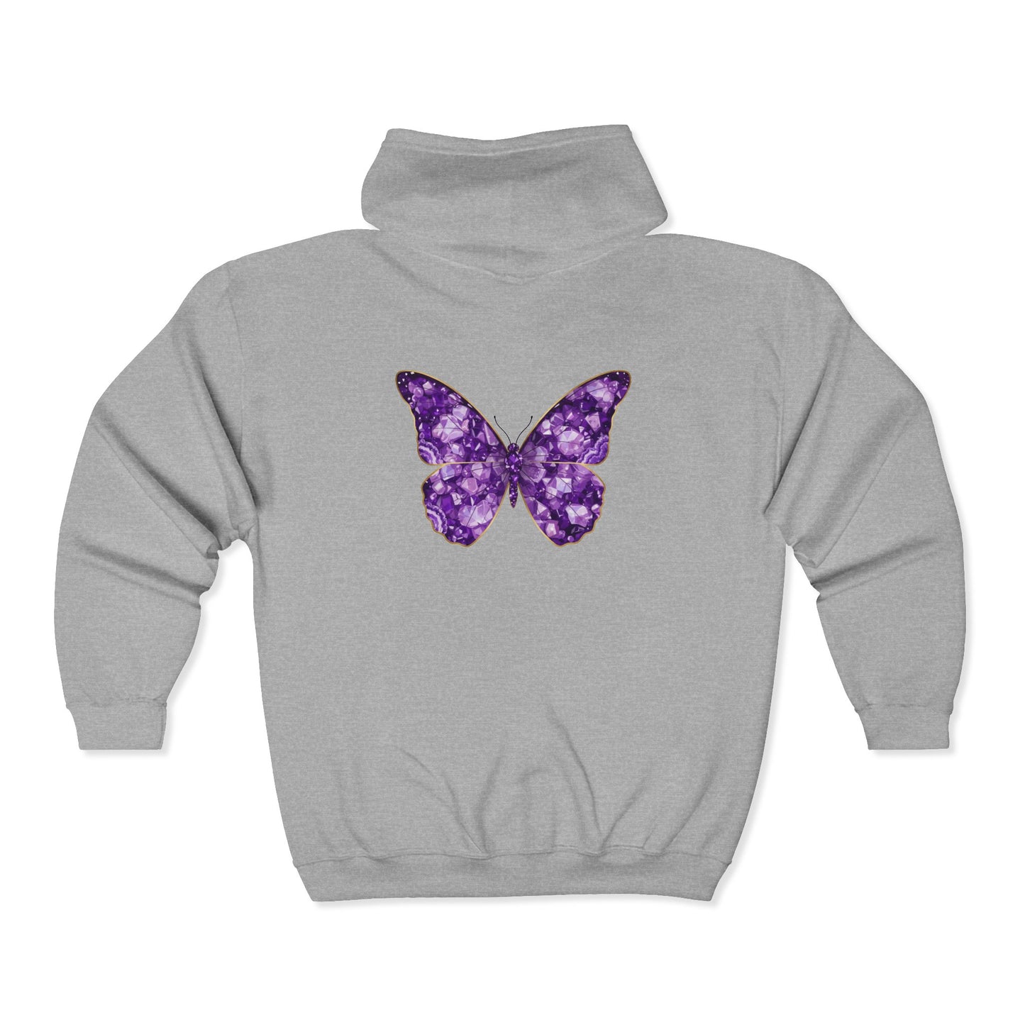 February Amethyst Zip Sweatshirt Butterfly — Sincerity, Faith, Loyalty