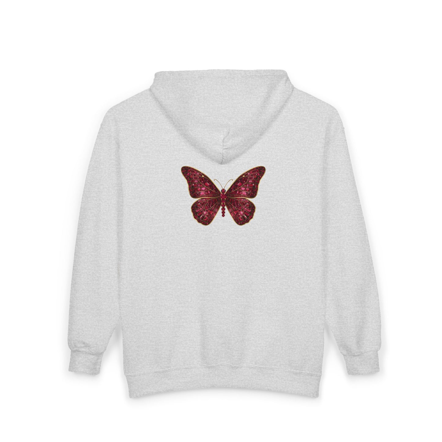 July Birthstone Ruby Zip Sweatshirt Butterfly - Happiness, Love, Courage