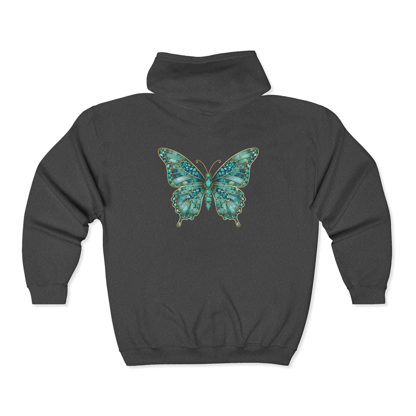 December Birthstone Turquoize Zip Sweatshirt Butterfly - Peace, Protection, Luck
