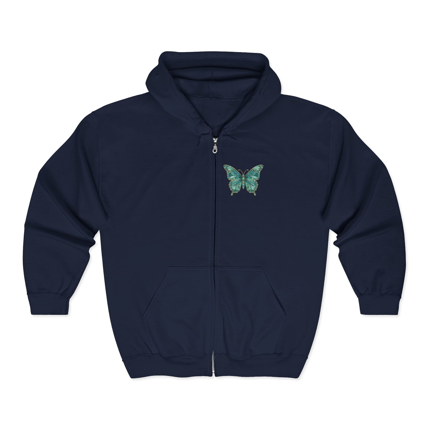 December Birthstone Turquoize Zip Sweatshirt Butterfly - Peace, Protection, Luck