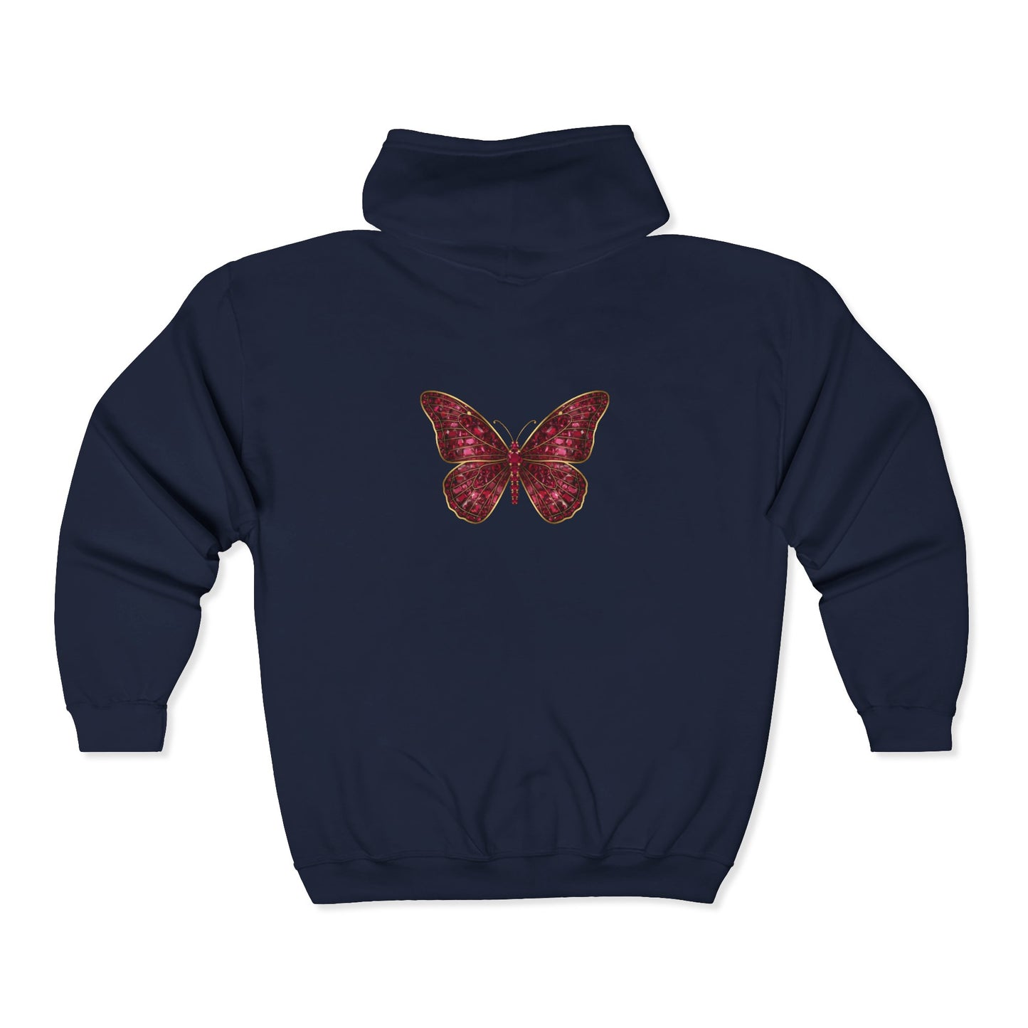 July Birthstone Ruby Zip Sweatshirt Butterfly - Happiness, Love, Courage