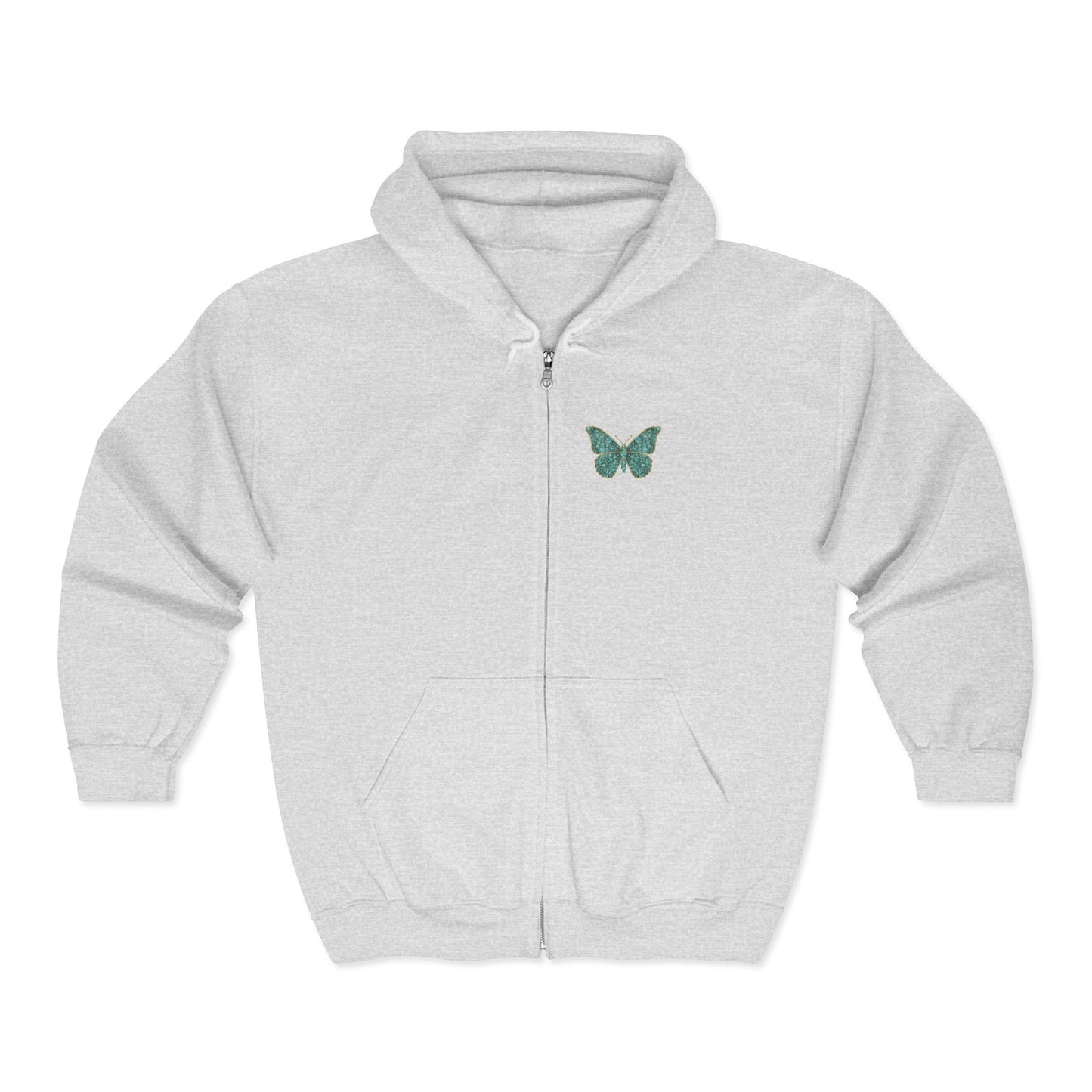 March Birthstone Aquamarine Zip Sweatshirt Butterfly - Courage, Balance, Clarity