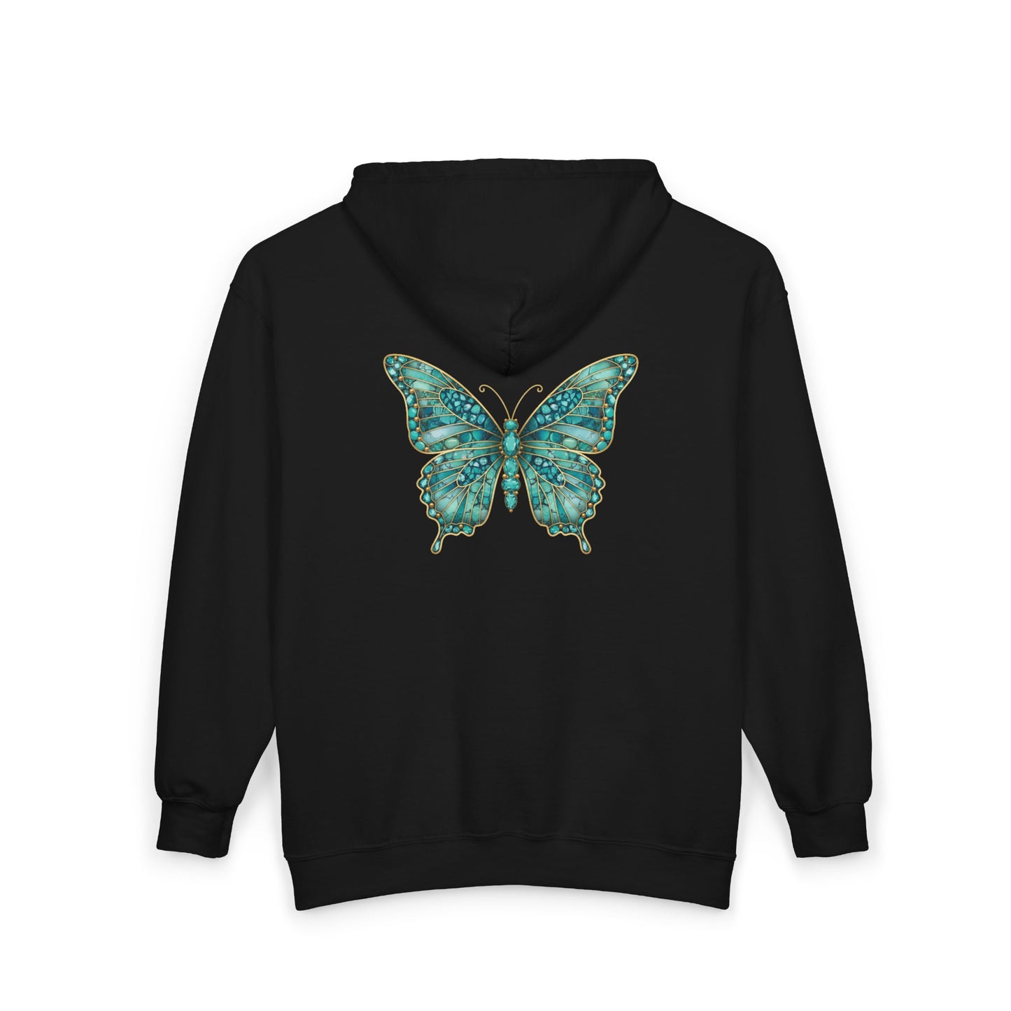 December Birthstone Turquoize Zip Sweatshirt Butterfly - Peace, Protection, Luck