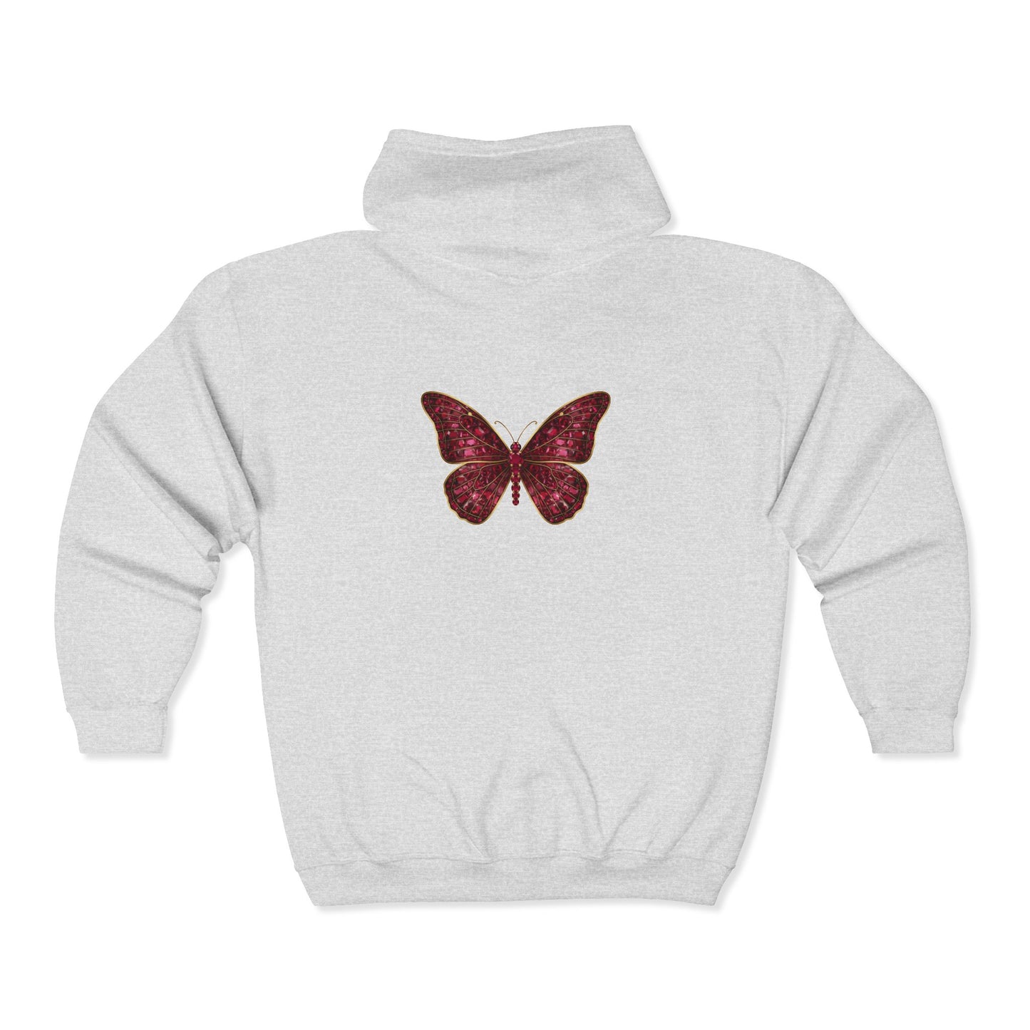 July Birthstone Ruby Zip Sweatshirt Butterfly - Happiness, Love, Courage