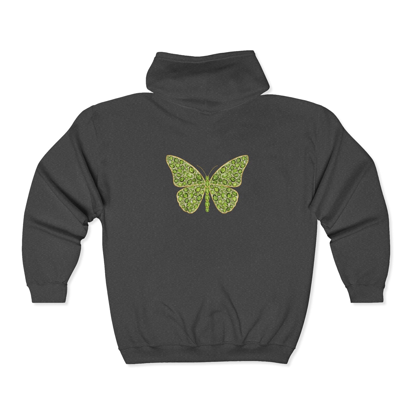 August Birthstone Peridot Zip Sweatshirt Butterfly - Growth, Renewal, Positivity