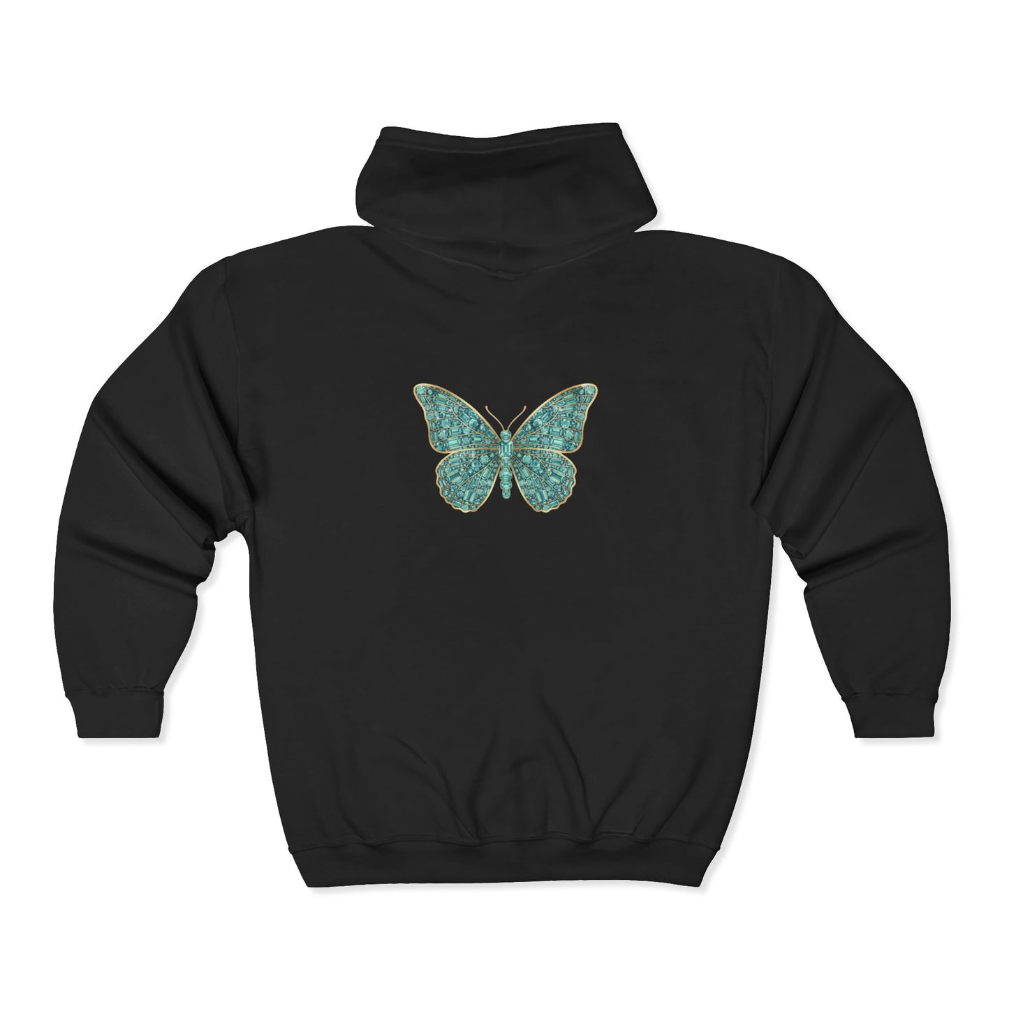 March Birthstone Aquamarine Zip Sweatshirt Butterfly - Courage, Balance, Clarity