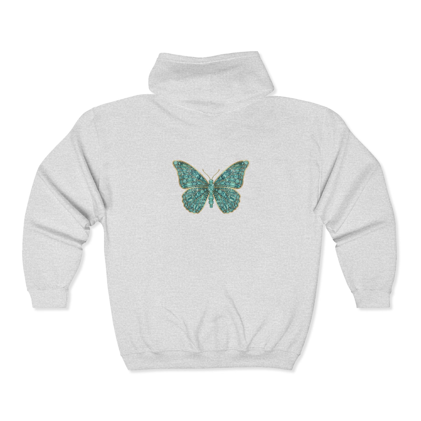 March Birthstone Aquamarine Zip Sweatshirt Butterfly - Courage, Balance, Clarity