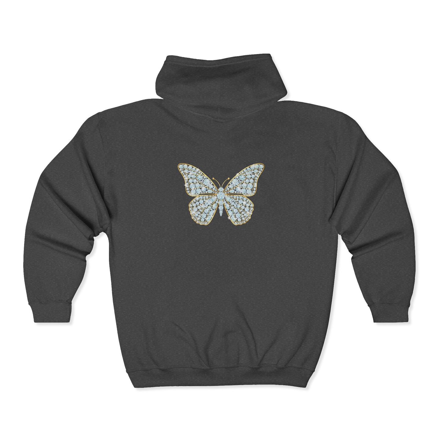 April Birthstone Diamond Zip Sweatshirt Butterfly - Love, Strength, Unity