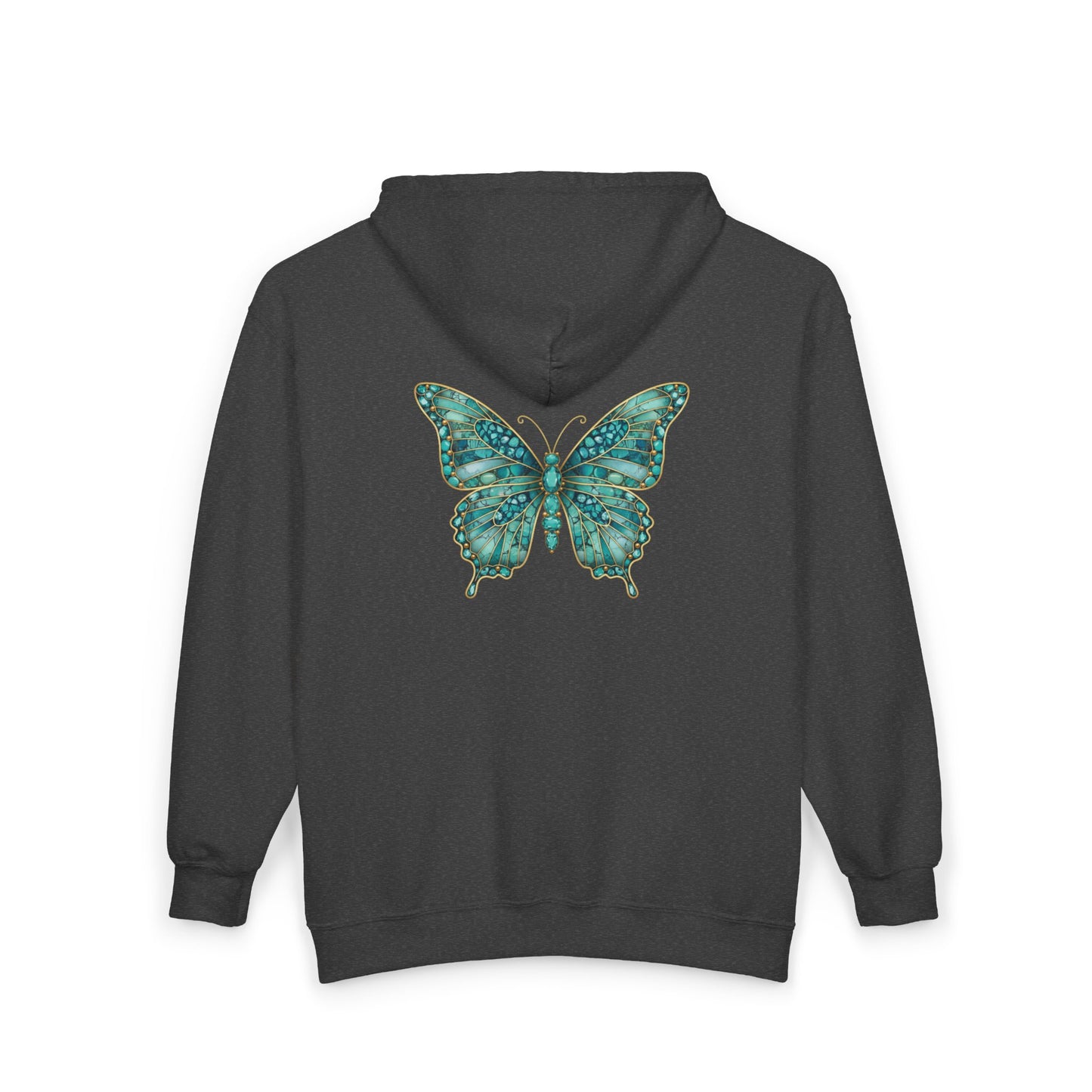 December Birthstone Turquoize Zip Sweatshirt Butterfly - Peace, Protection, Luck