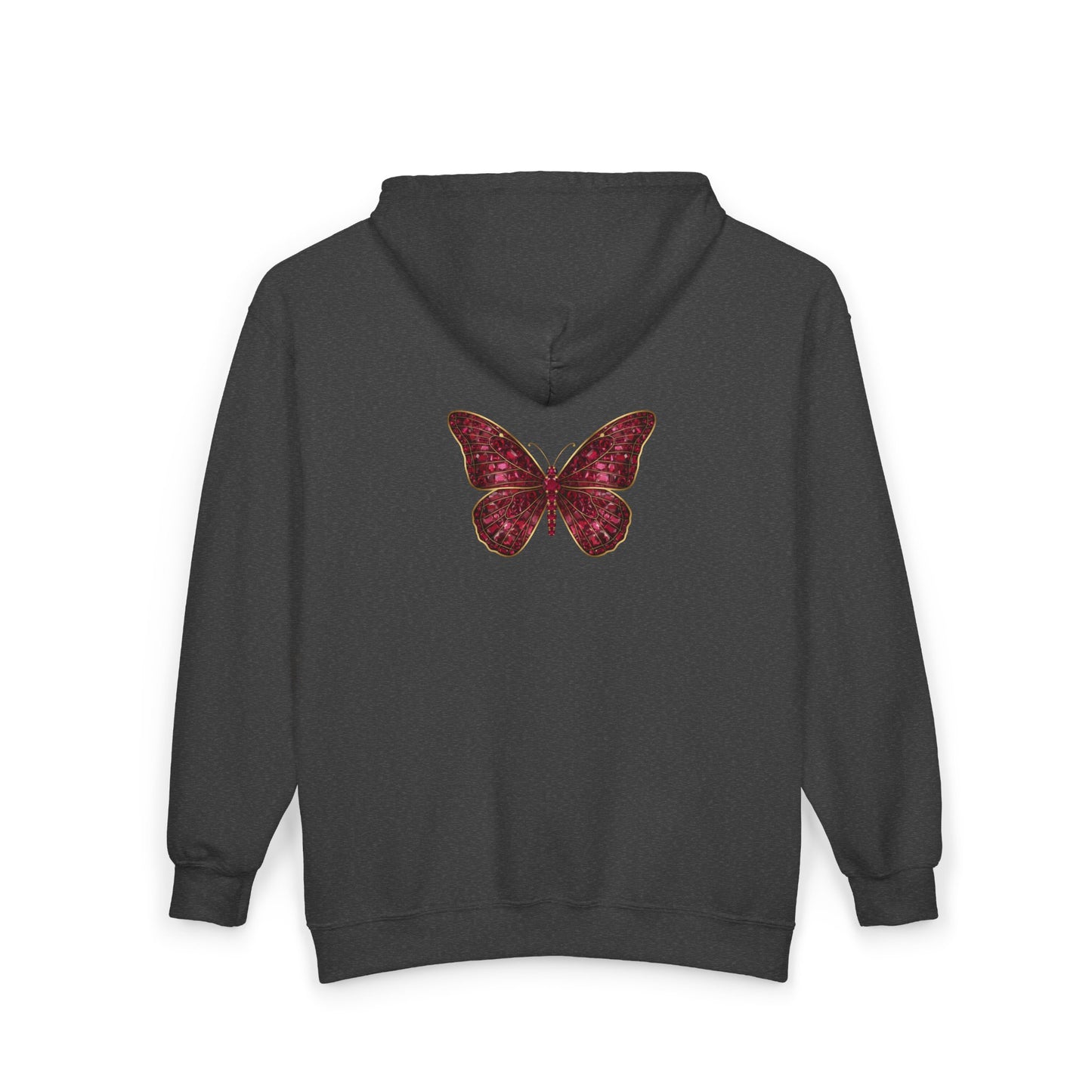 July Birthstone Ruby Zip Sweatshirt Butterfly - Happiness, Love, Courage
