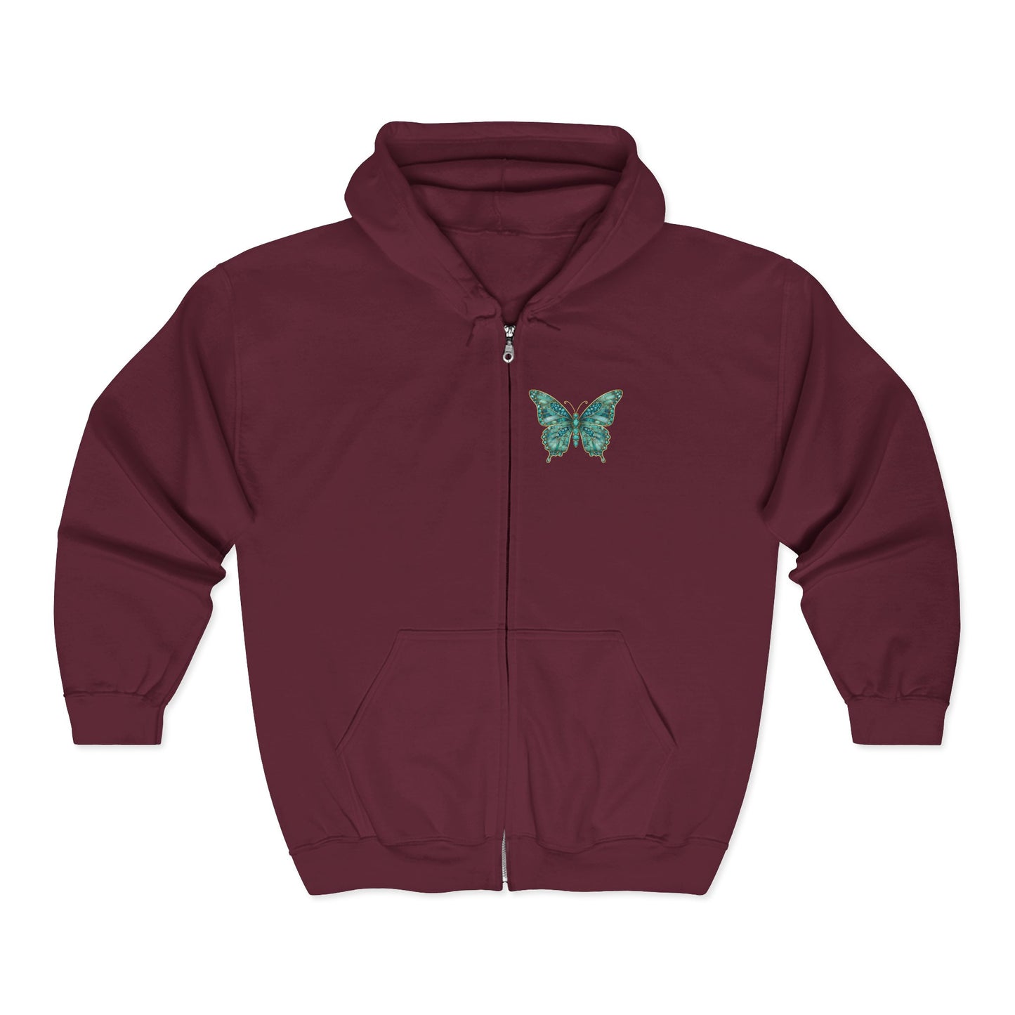 December Birthstone Turquoize Zip Sweatshirt Butterfly - Peace, Protection, Luck