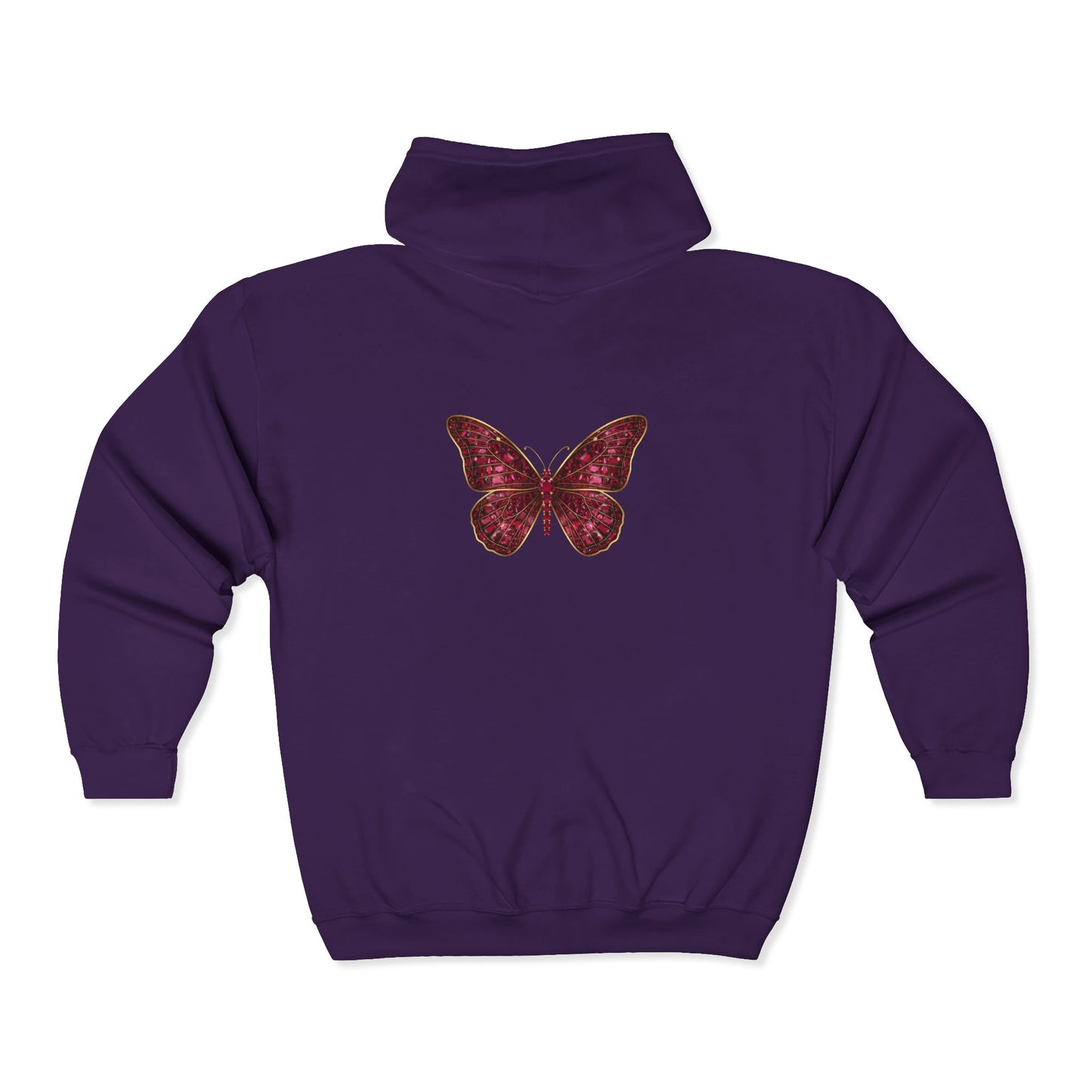 July Birthstone Ruby Zip Sweatshirt Butterfly - Happiness, Love, Courage
