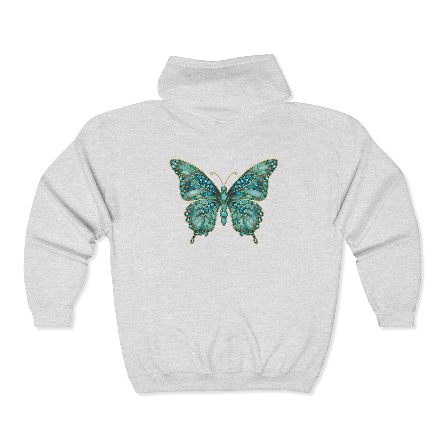 December Birthstone Turquoize Zip Sweatshirt Butterfly - Peace, Protection, Luck