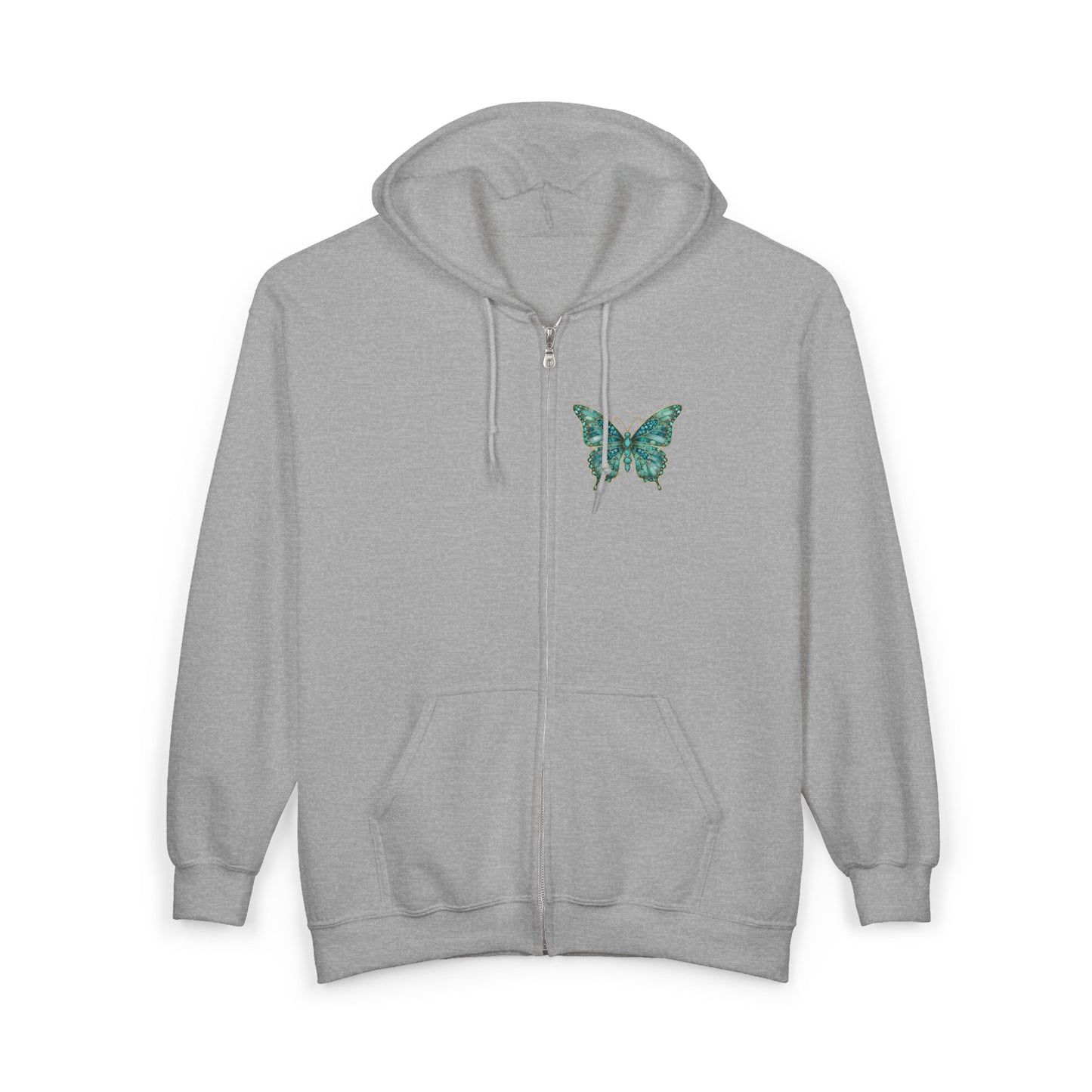 December Birthstone Turquoize Zip Sweatshirt Butterfly - Peace, Protection, Luck