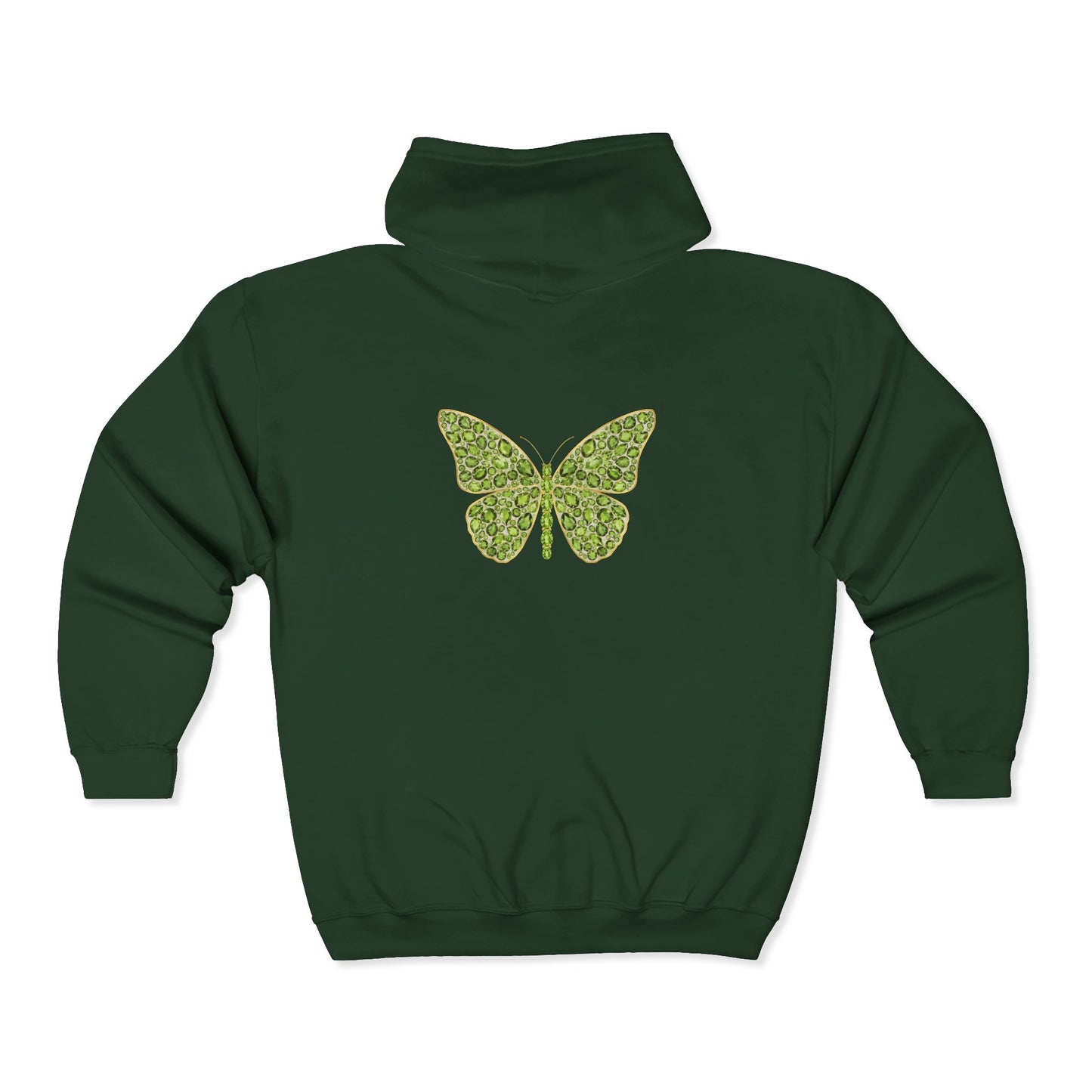 August Birthstone Peridot Zip Sweatshirt Butterfly - Growth, Renewal, Positivity