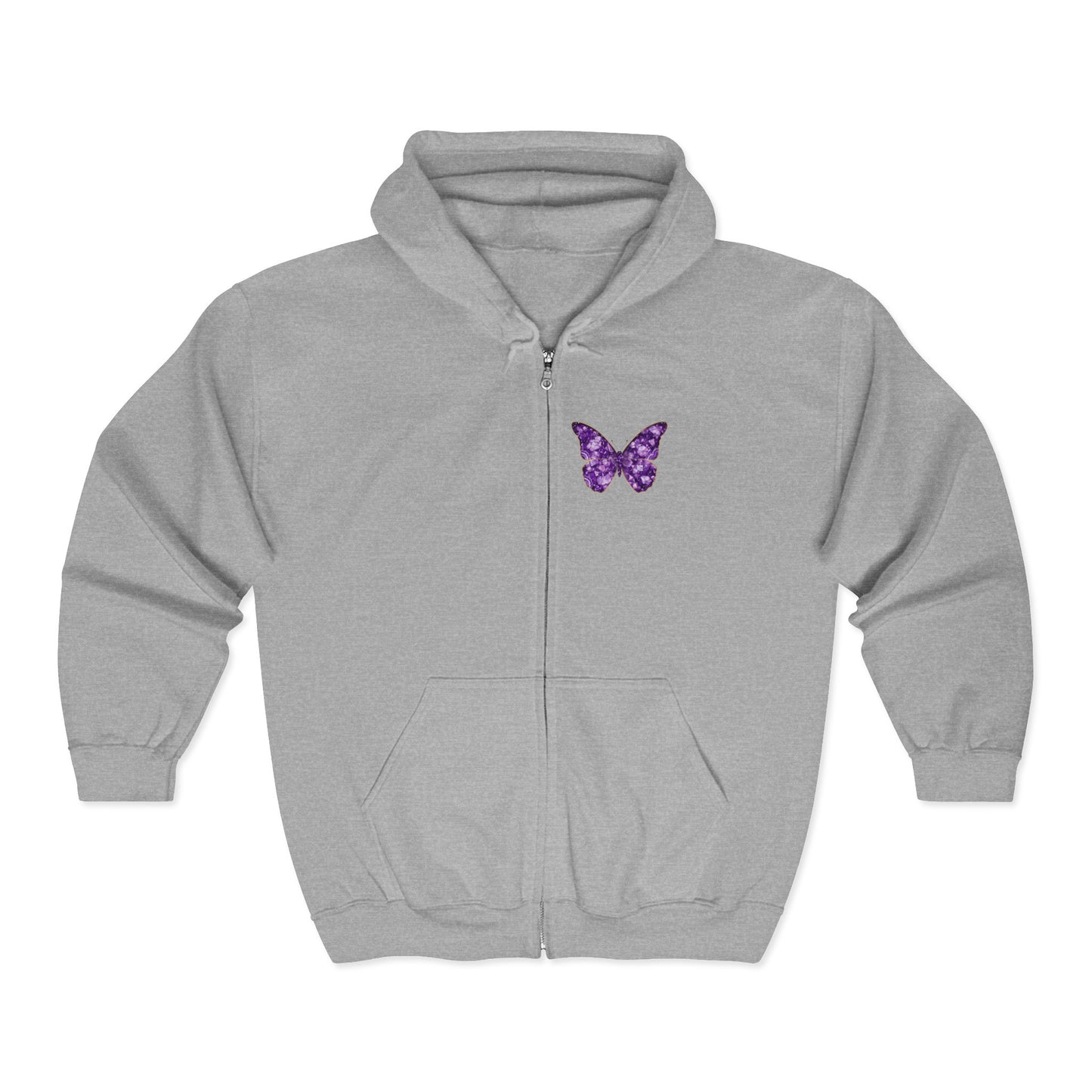 February Amethyst Zip Sweatshirt Butterfly — Sincerity, Faith, Loyalty