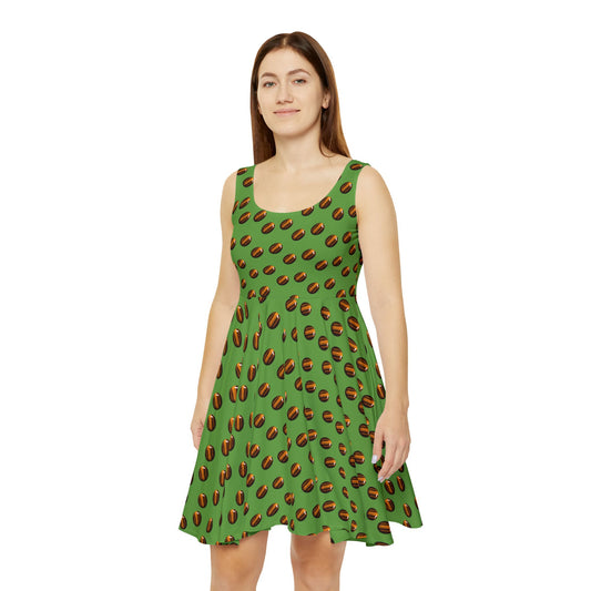 Tigers Eye Gemstone Skater Dress Green - Confidence, Grounding