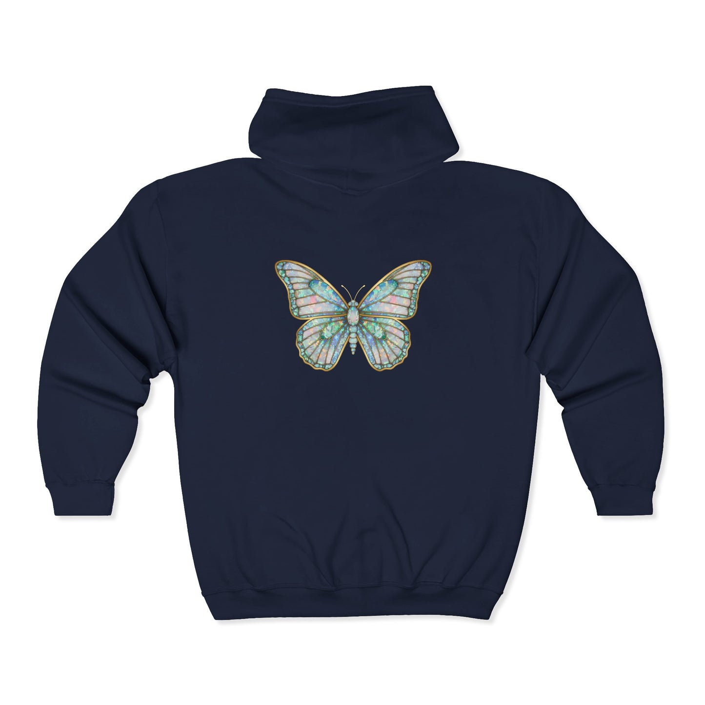 October Birthstone Opal Zip Sweatshirt Butterfly - Creativity, Hope, Inspiration