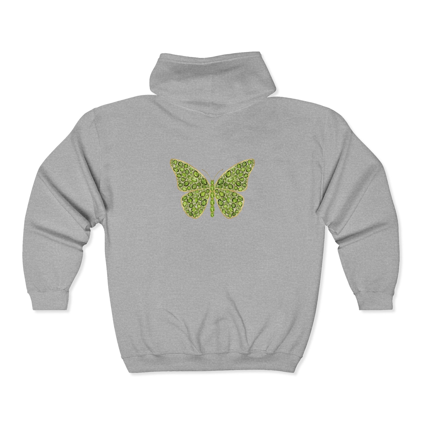 August Birthstone Peridot Zip Sweatshirt Butterfly - Growth, Renewal, Positivity