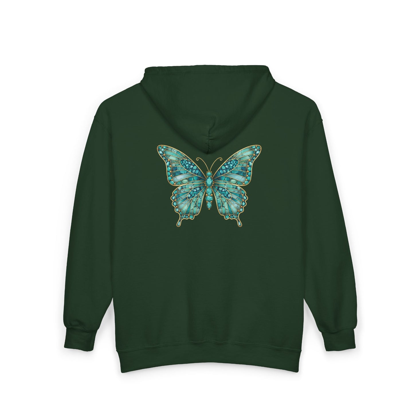 December Birthstone Turquoize Zip Sweatshirt Butterfly - Peace, Protection, Luck