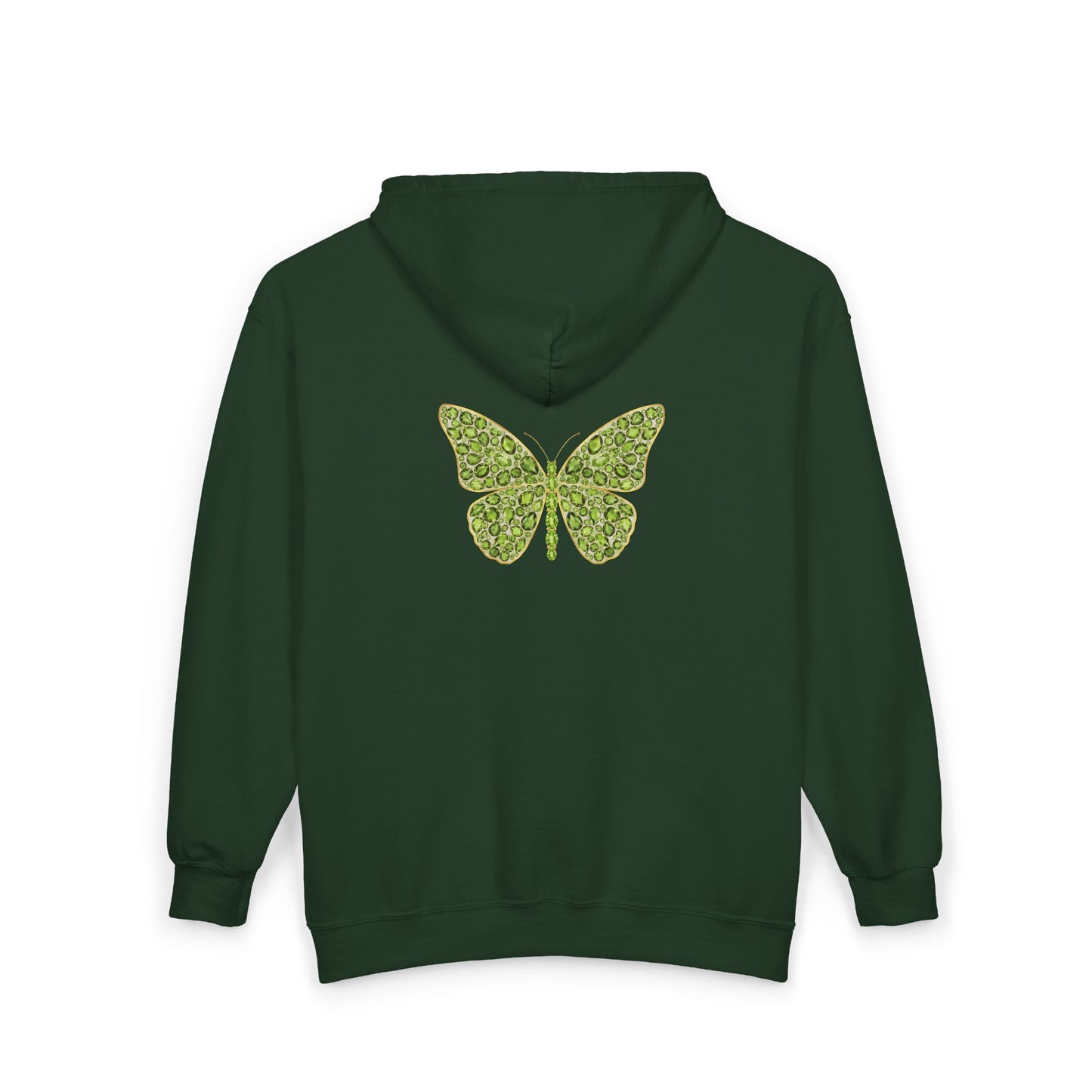 August Birthstone Peridot Zip Sweatshirt Butterfly - Growth, Renewal, Positivity
