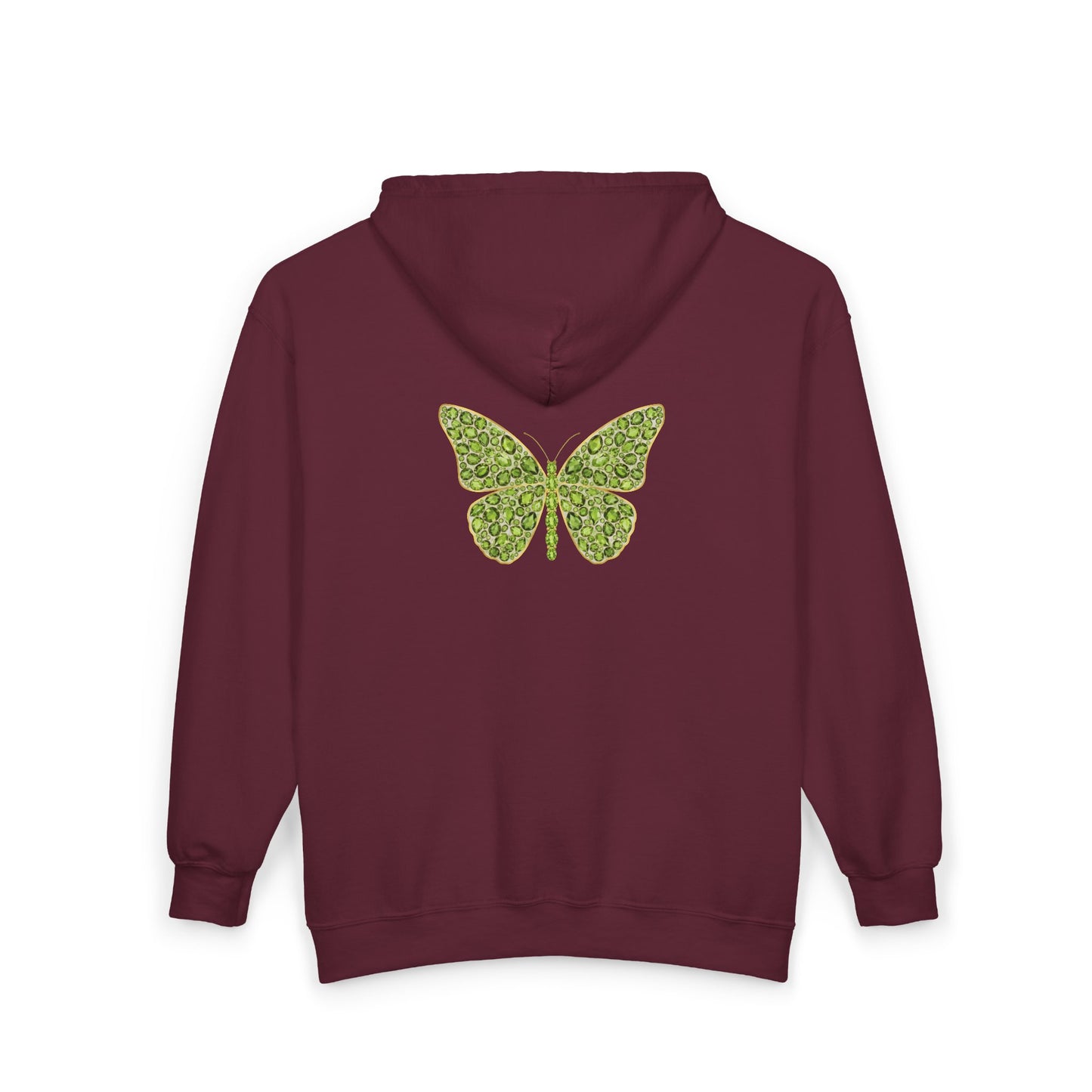 August Birthstone Peridot Zip Sweatshirt Butterfly - Growth, Renewal, Positivity