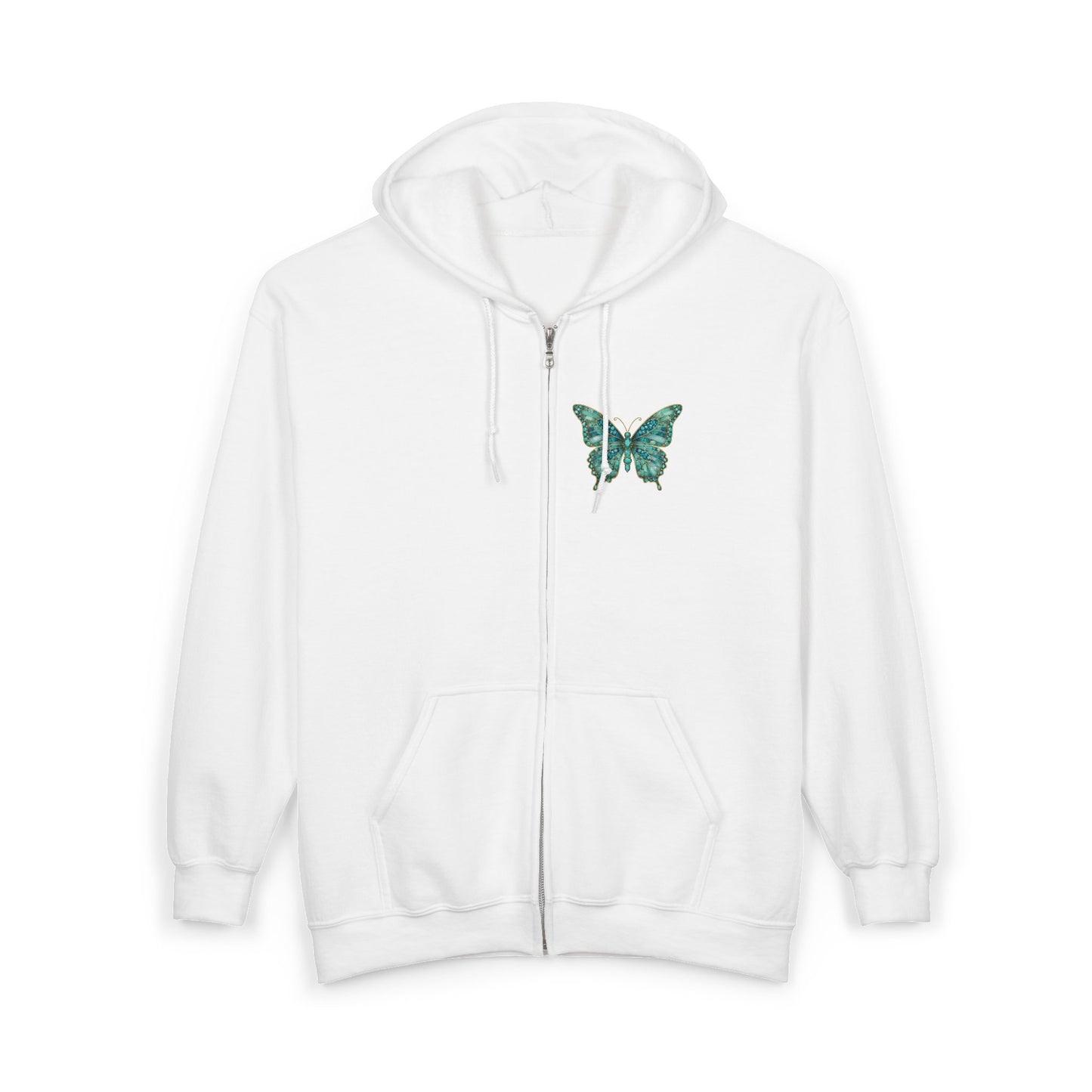 December Birthstone Turquoize Zip Sweatshirt Butterfly - Peace, Protection, Luck