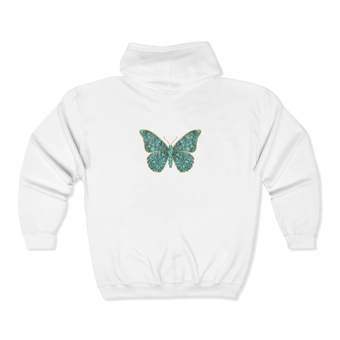 March Birthstone Aquamarine Zip Sweatshirt Butterfly - Courage, Balance, Clarity