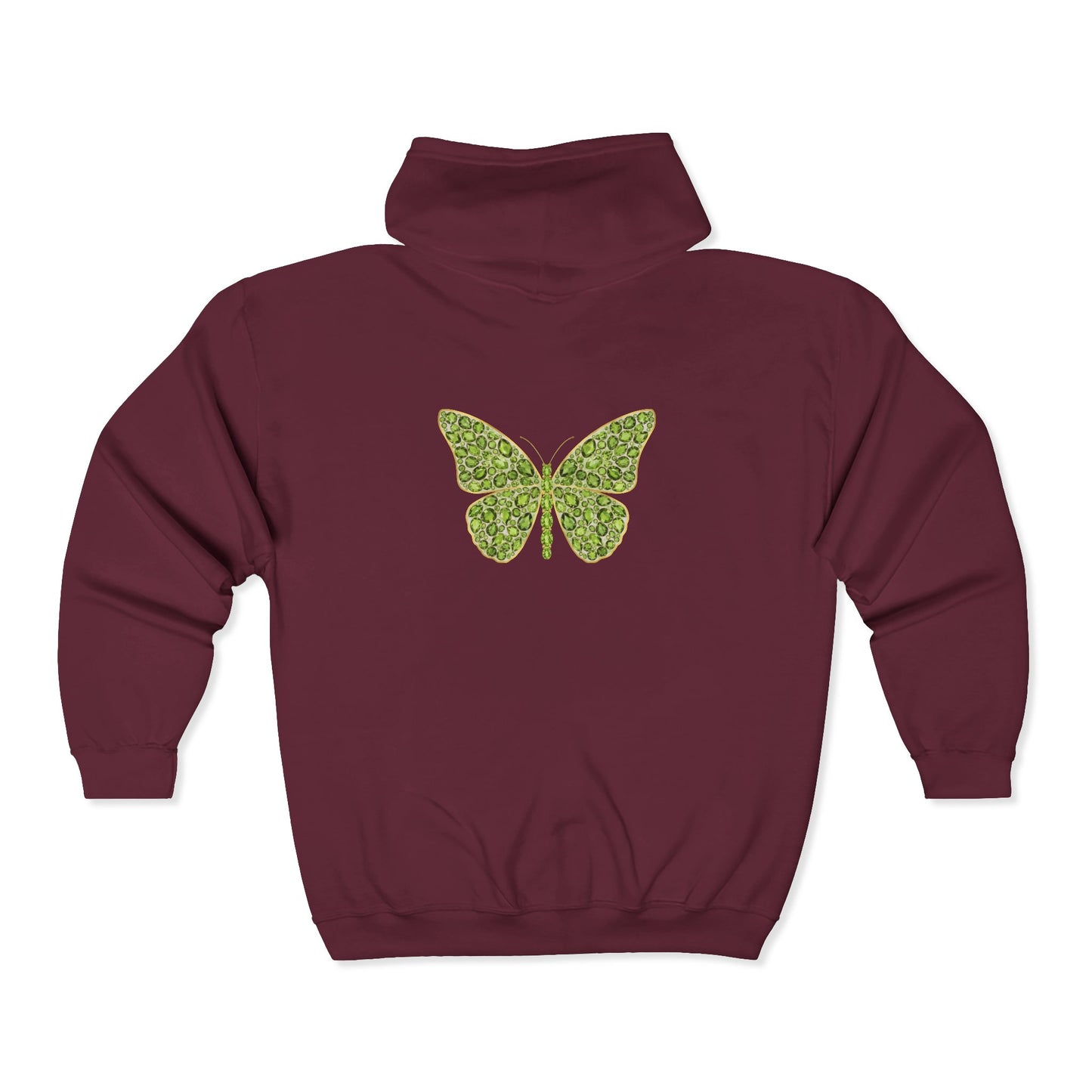 August Birthstone Peridot Zip Sweatshirt Butterfly - Growth, Renewal, Positivity