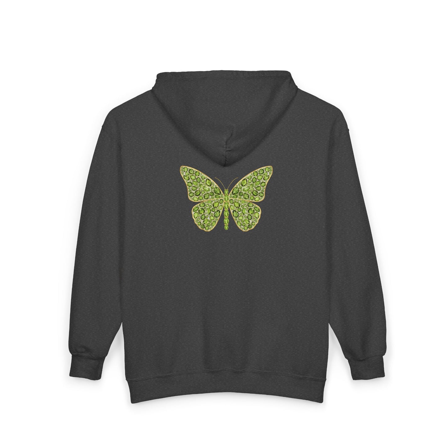August Birthstone Peridot Zip Sweatshirt Butterfly - Growth, Renewal, Positivity