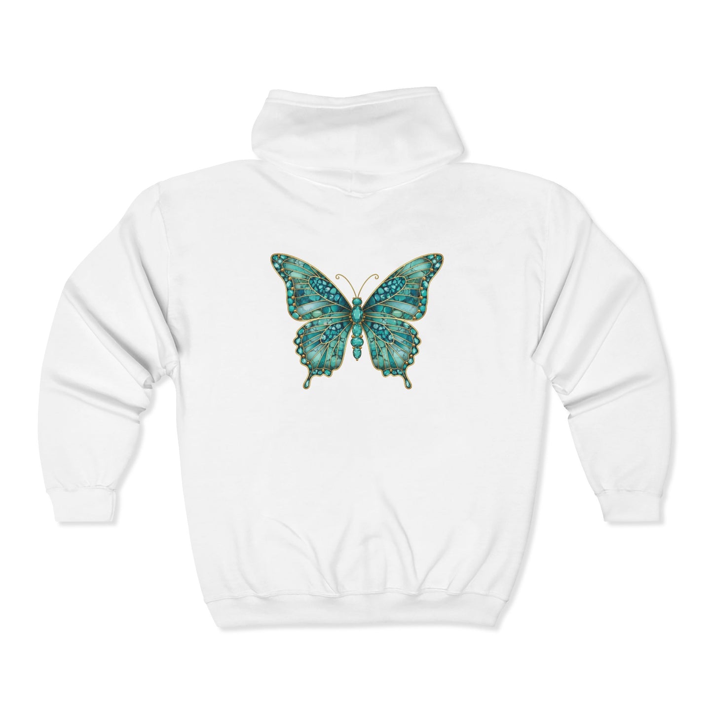 December Birthstone Turquoize Zip Sweatshirt Butterfly - Peace, Protection, Luck