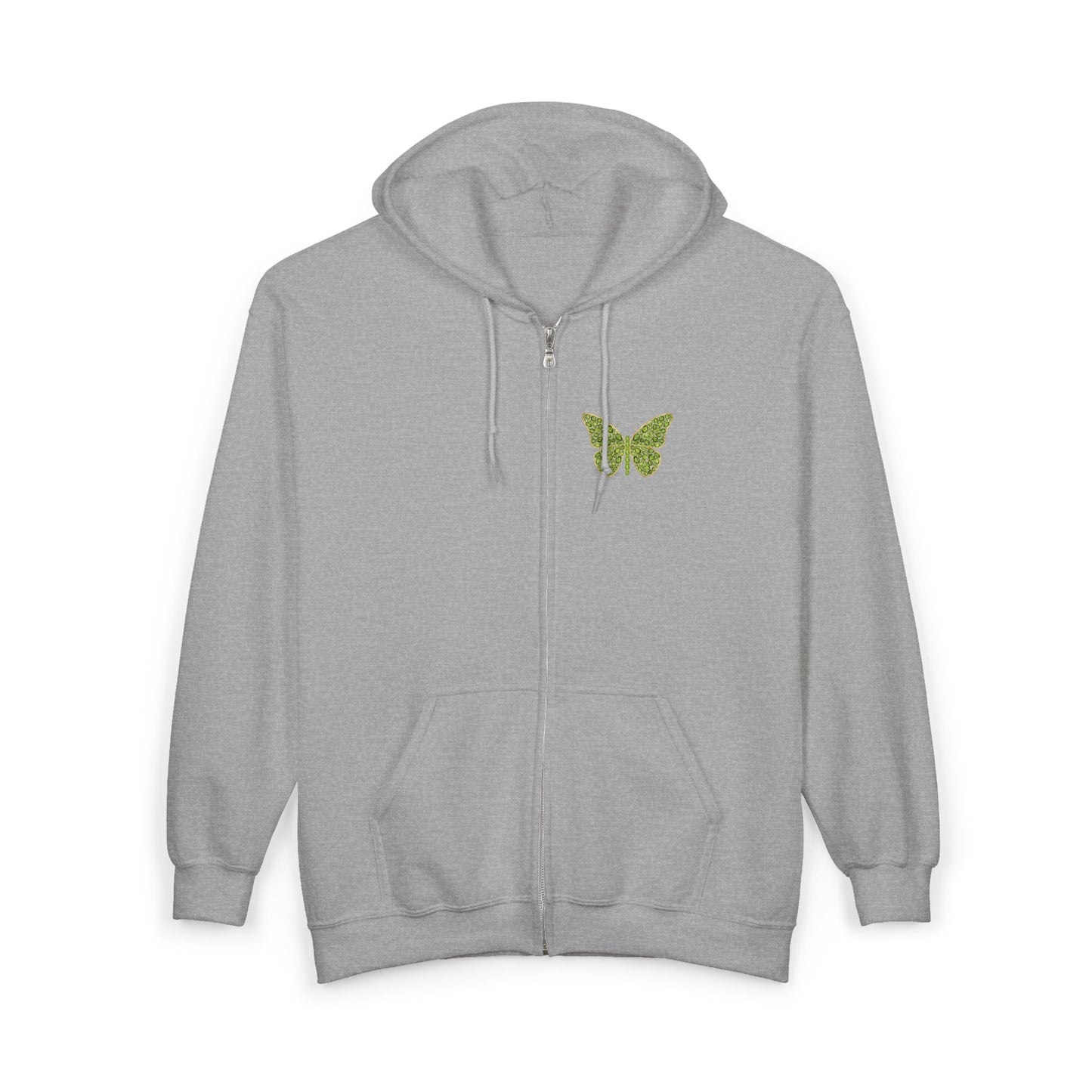August Birthstone Peridot Zip Sweatshirt Butterfly - Growth, Renewal, Positivity