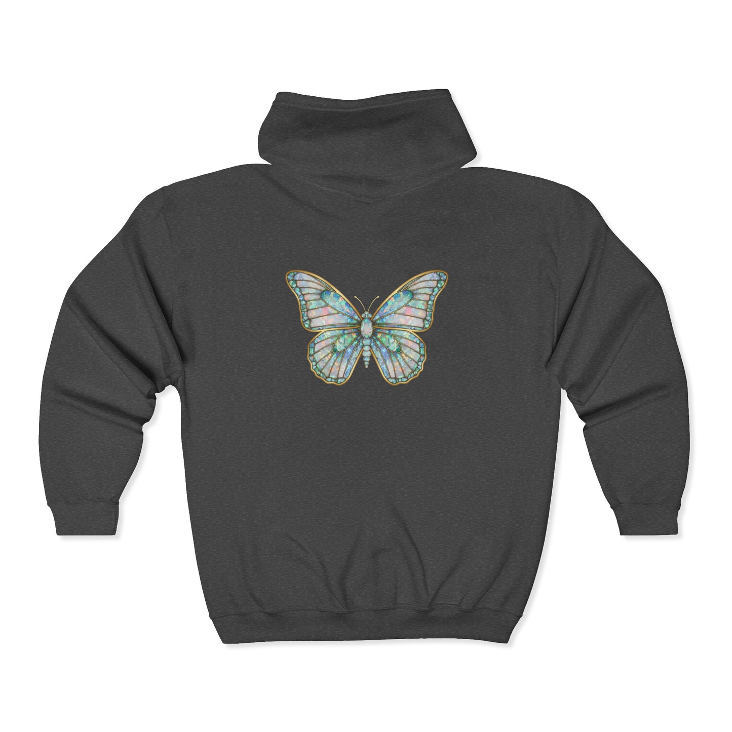 October Birthstone Opal Zip Sweatshirt Butterfly - Creativity, Hope, Inspiration