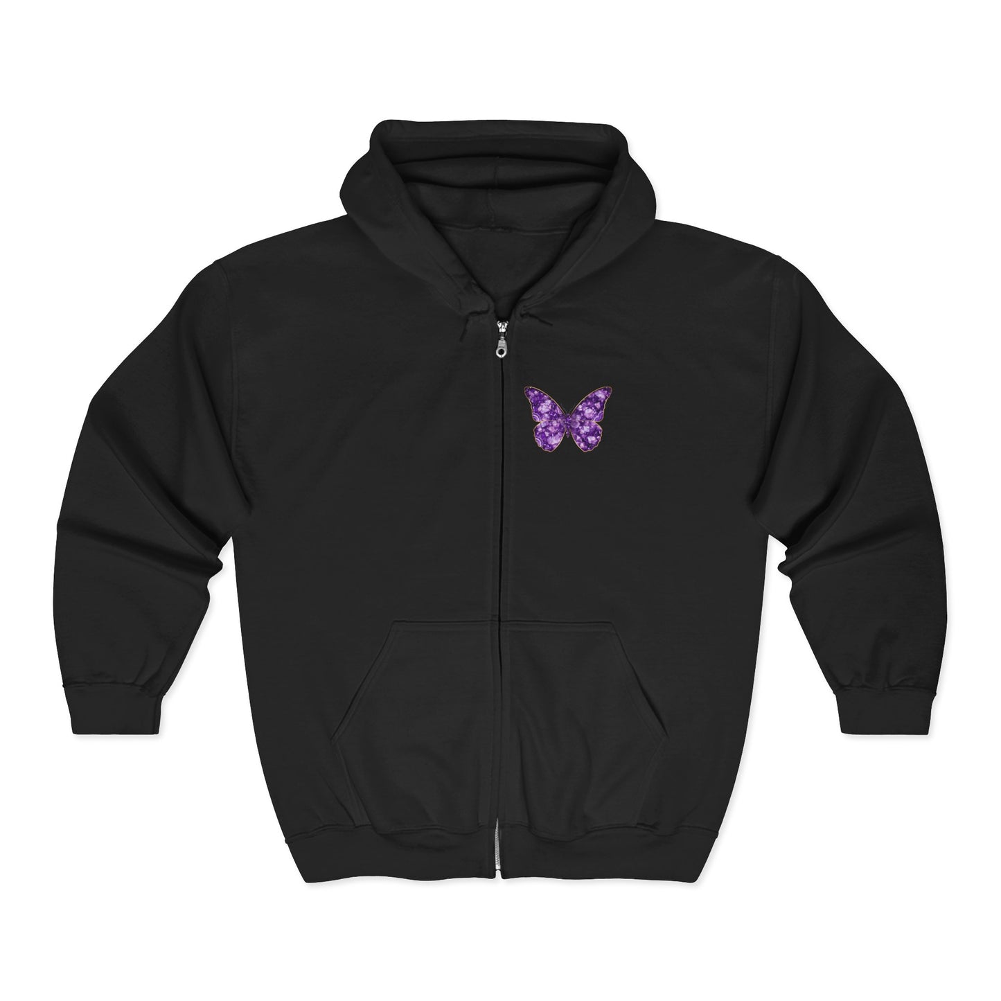 February Amethyst Zip Sweatshirt Butterfly — Sincerity, Faith, Loyalty