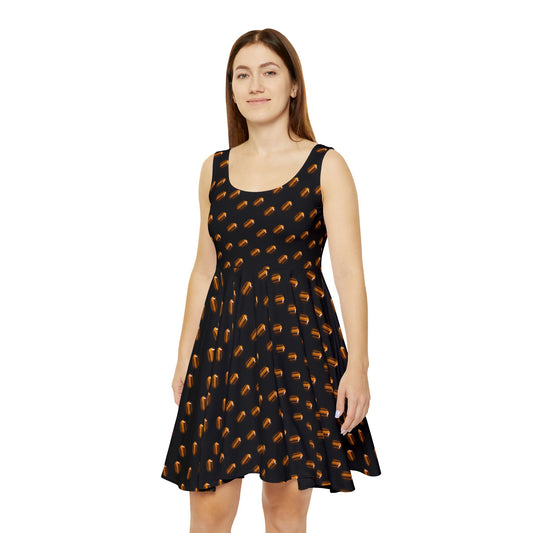 Tigers Eye Gemstone Skater Dress Black - Confidence, Grounding