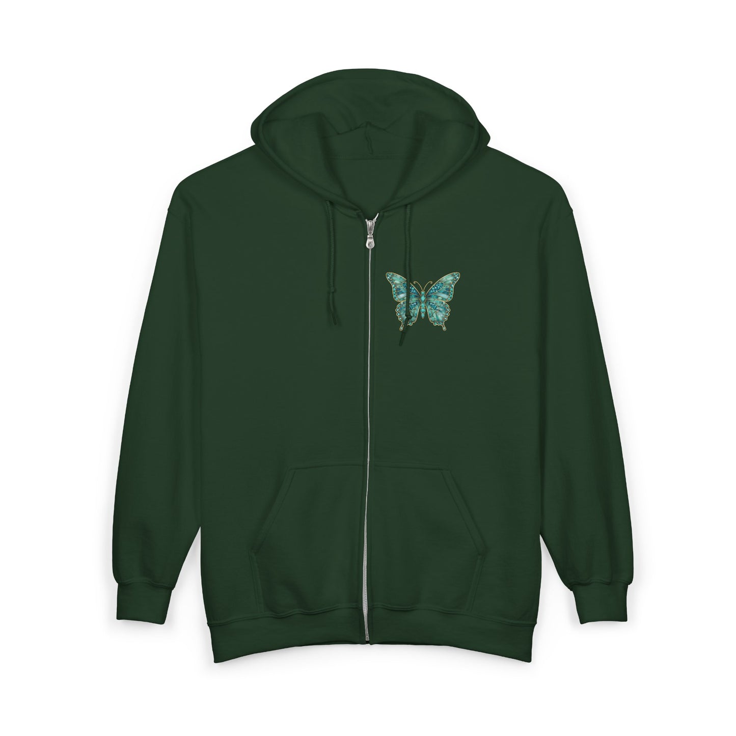 December Birthstone Turquoize Zip Sweatshirt Butterfly - Peace, Protection, Luck