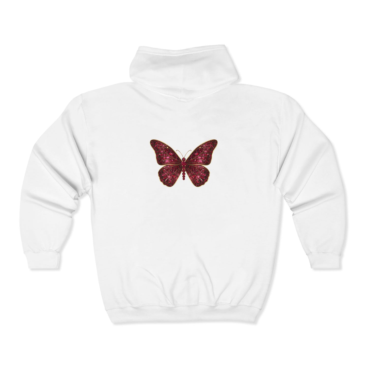 July Birthstone Ruby Zip Sweatshirt Butterfly - Happiness, Love, Courage