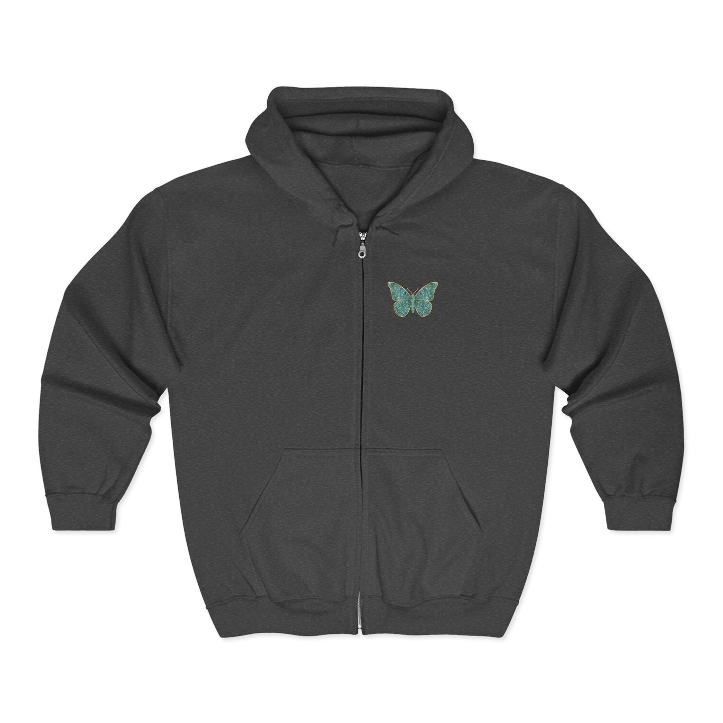 March Birthstone Aquamarine Zip Sweatshirt Butterfly - Courage, Balance, Clarity