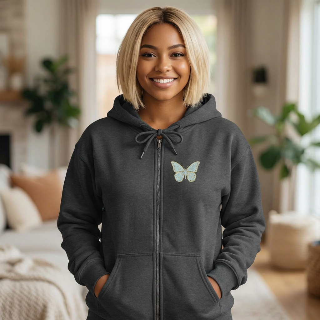 April Birthstone Diamond Zip Sweatshirt Butterfly - Love, Strength, Unity