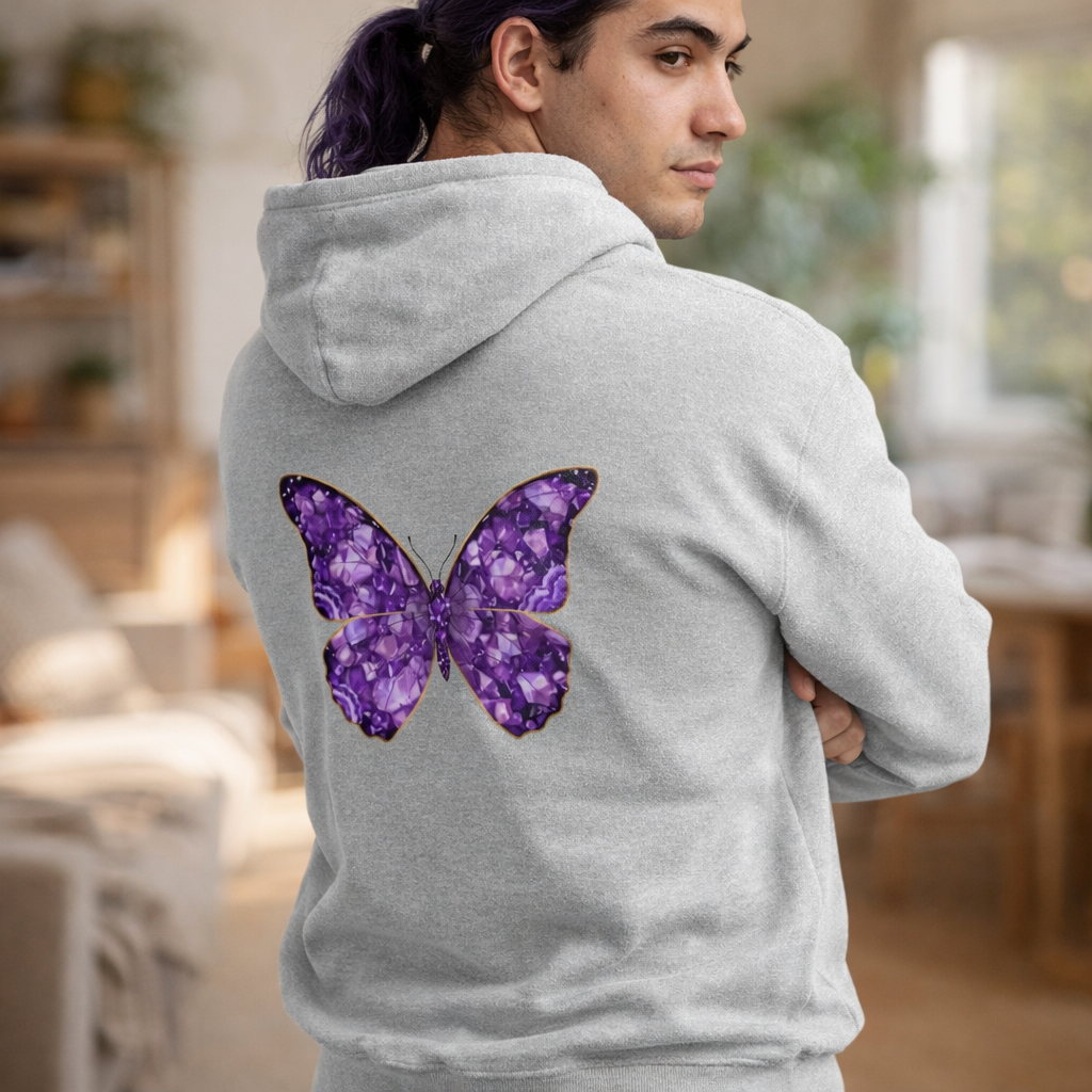 February Amethyst Zip Sweatshirt Butterfly - Sincerity, Faith, Loyalty
