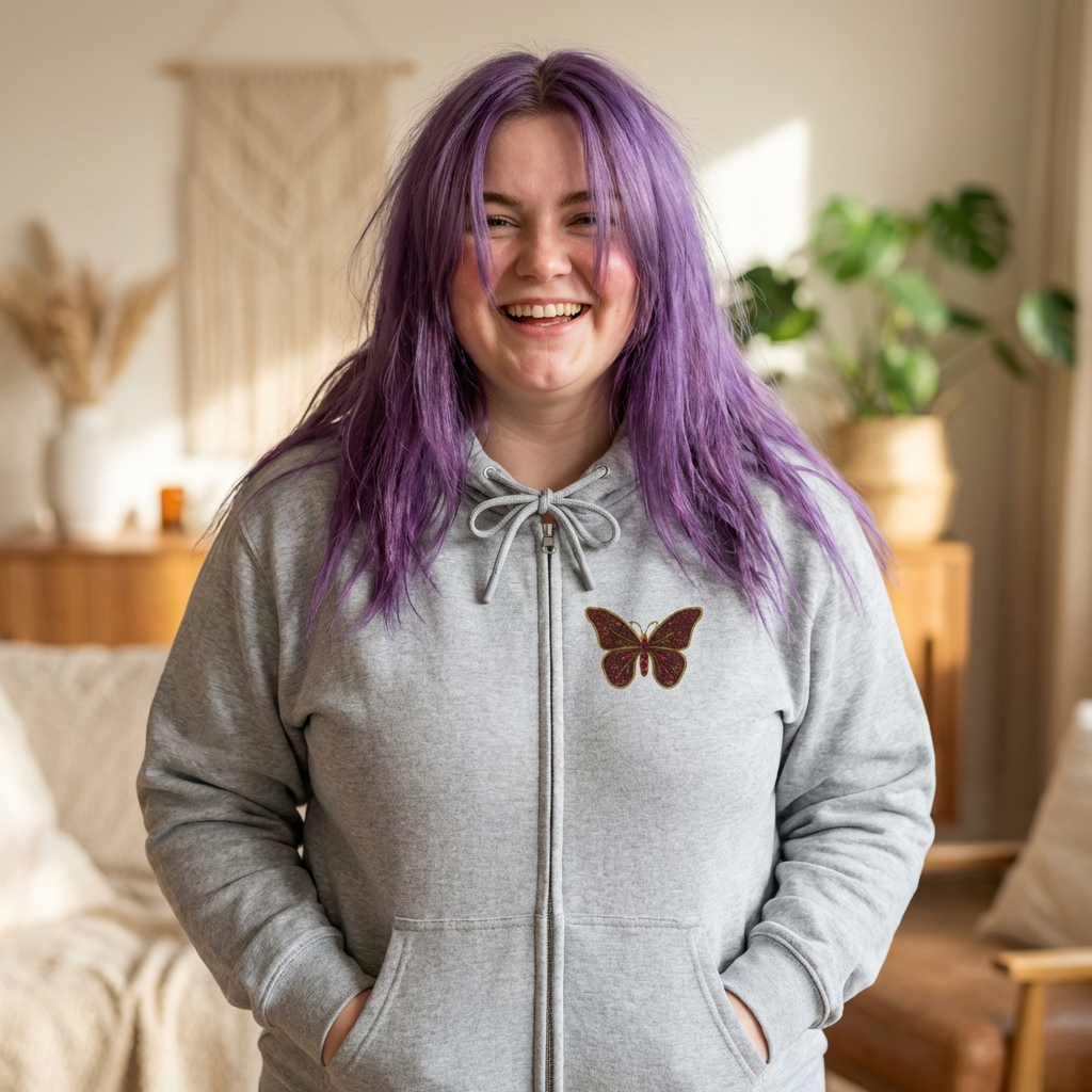 January Garnet Zip Sweatshirt Butterfly — Sincerity, Faith, Loyalty
