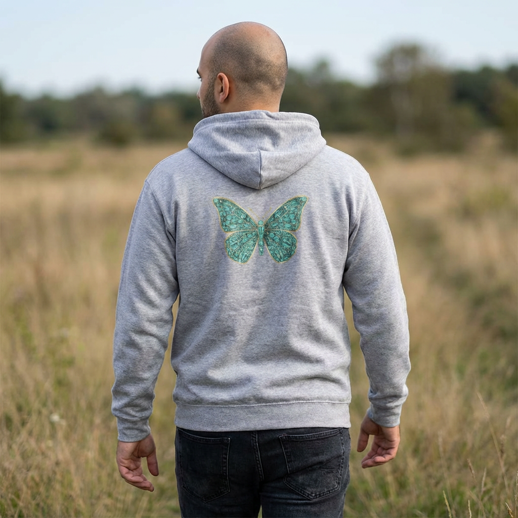 March Birthstone Aquamarine Zip Sweatshirt Butterfly - Courage, Balance, Clarity