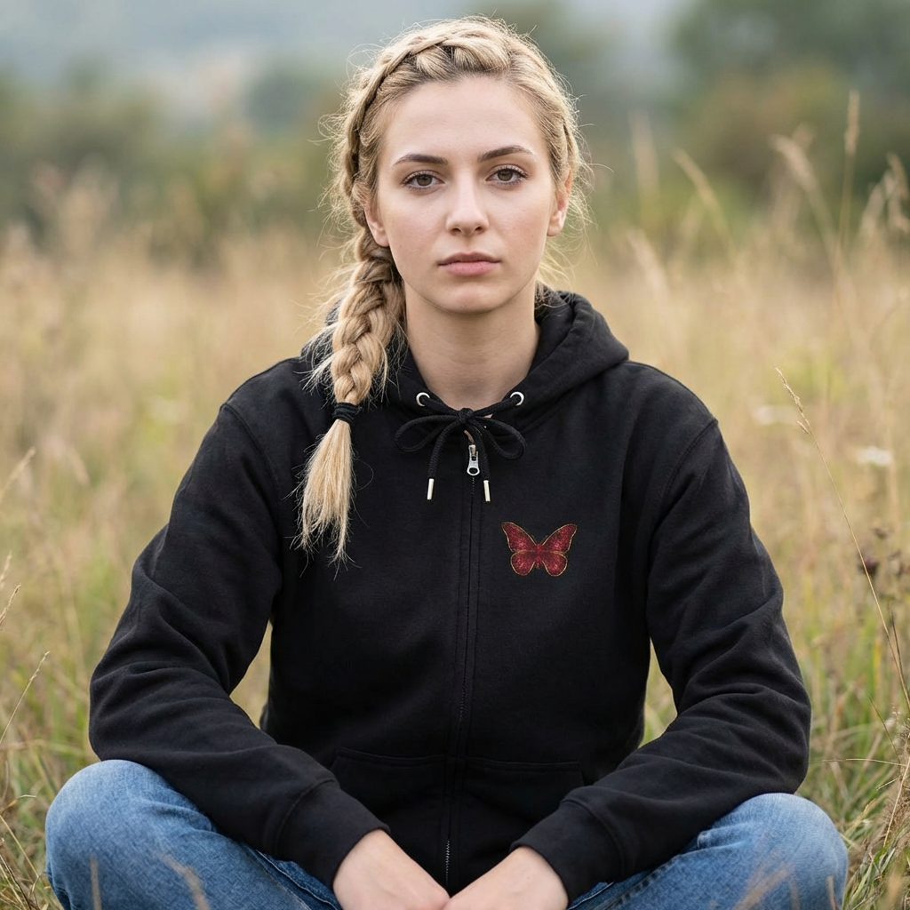 July Birthstone Ruby Zip Sweatshirt Butterfly - Happiness, Love, Courage
