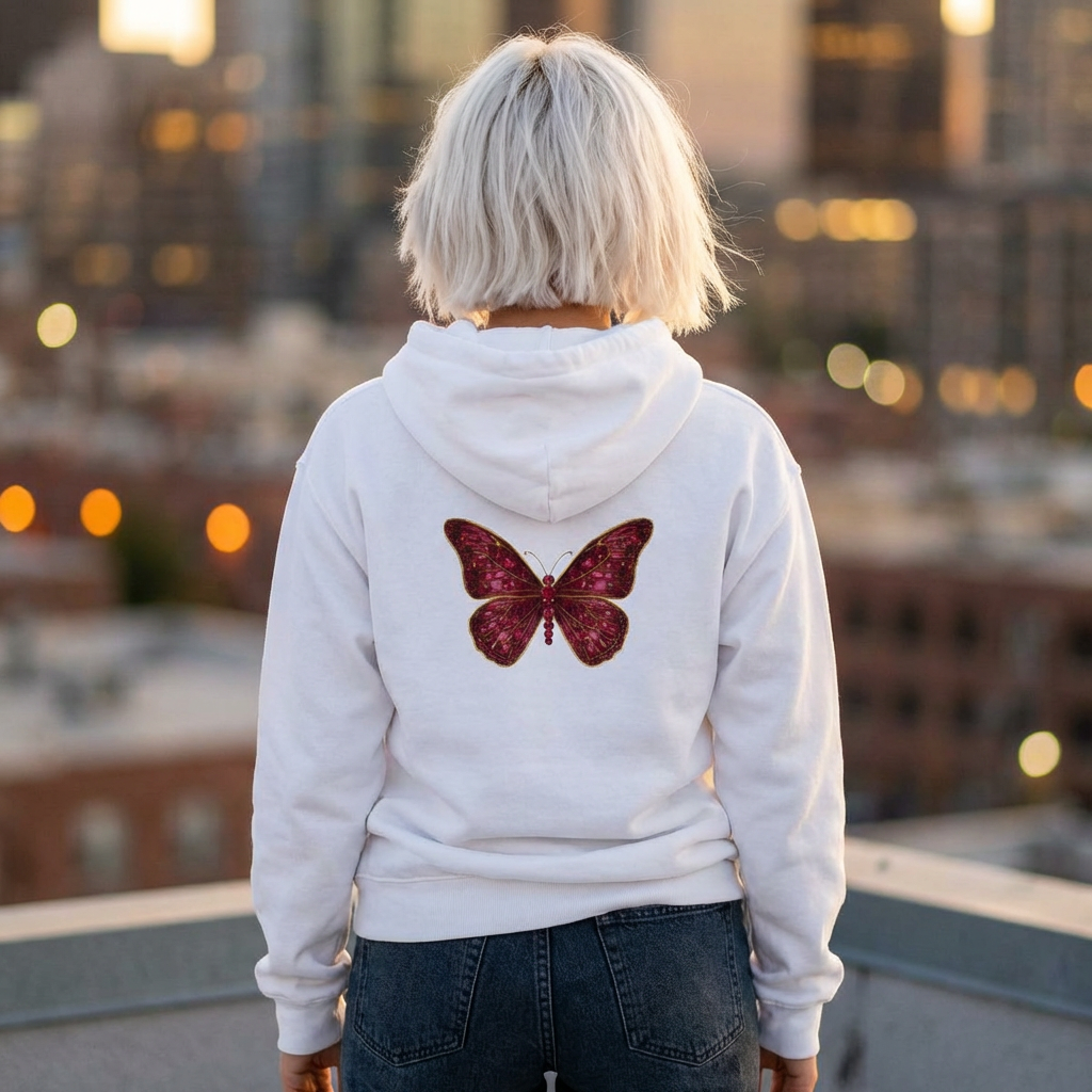 July Birthstone Ruby Zip Sweatshirt Butterfly - Happiness, Love, Courage