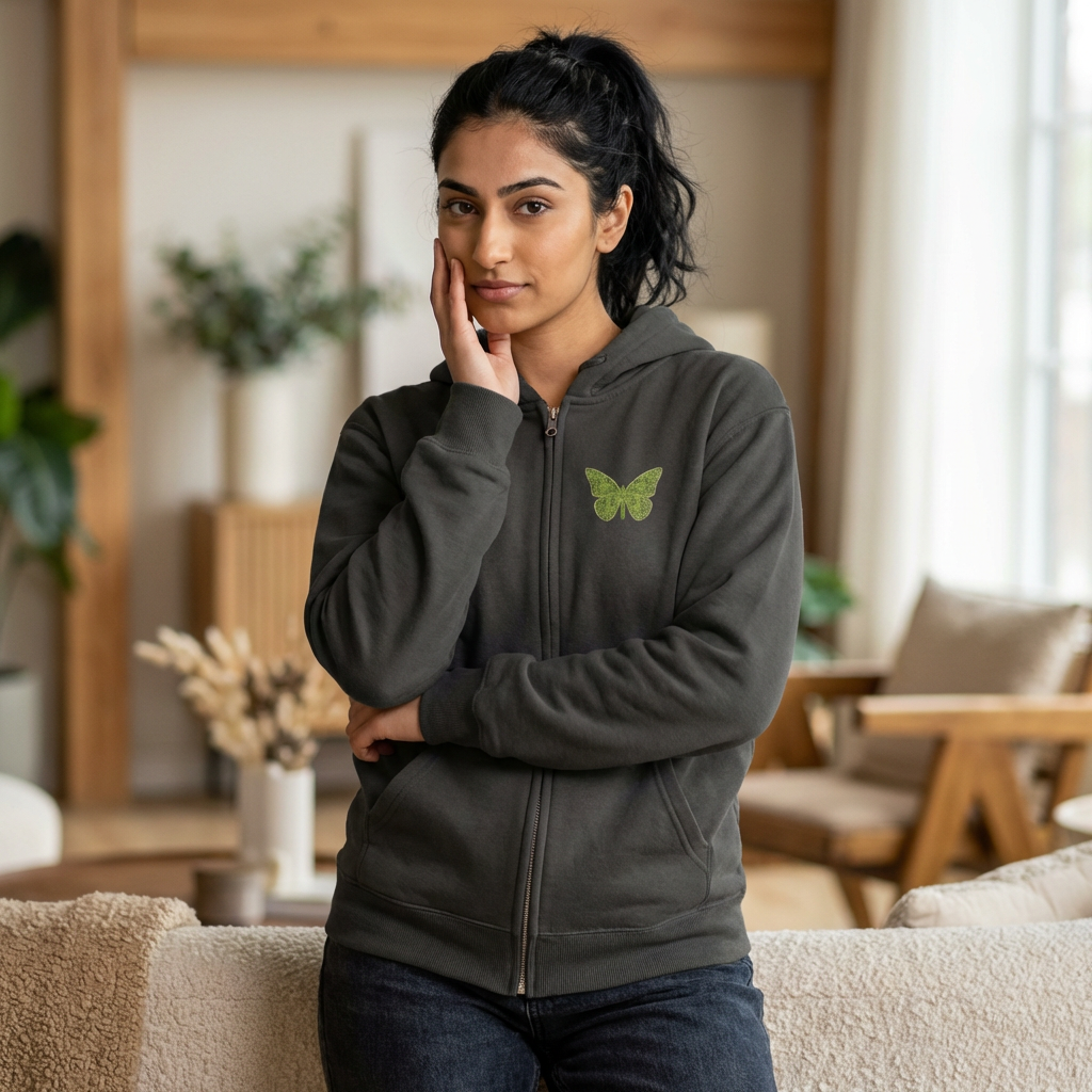 August Birthstone Peridot Zip Sweatshirt Butterfly - Growth, Renewal, Positivity