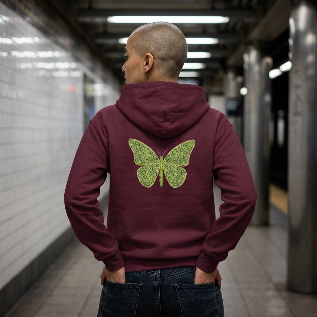 August Birthstone Peridot Zip Sweatshirt Butterfly - Growth, Renewal, Positivity
