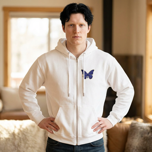 September Sapphire Zip Sweatshirt Butterfly - Wisdom, Focus, Truth