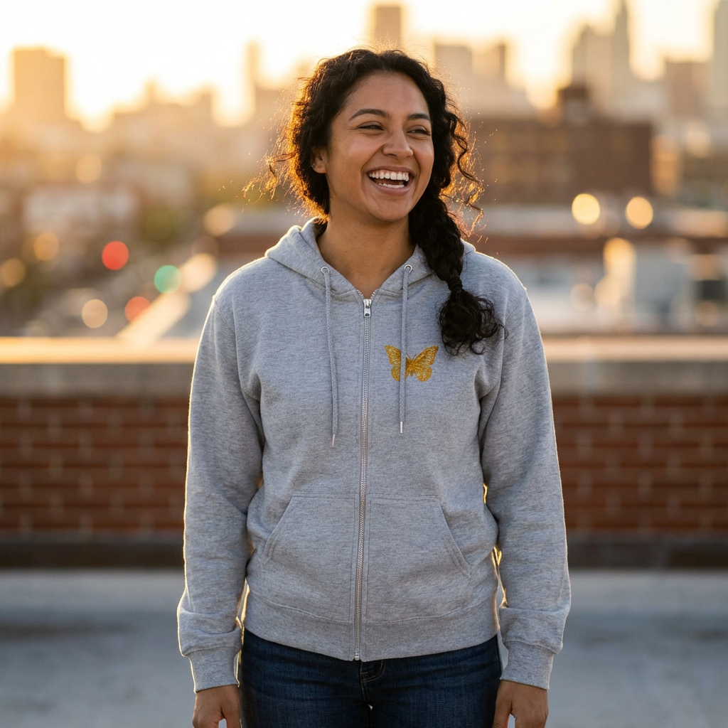 November Birthstone Citrine Zip Sweatshirt Butterfly - Serenity, Truth, Strength